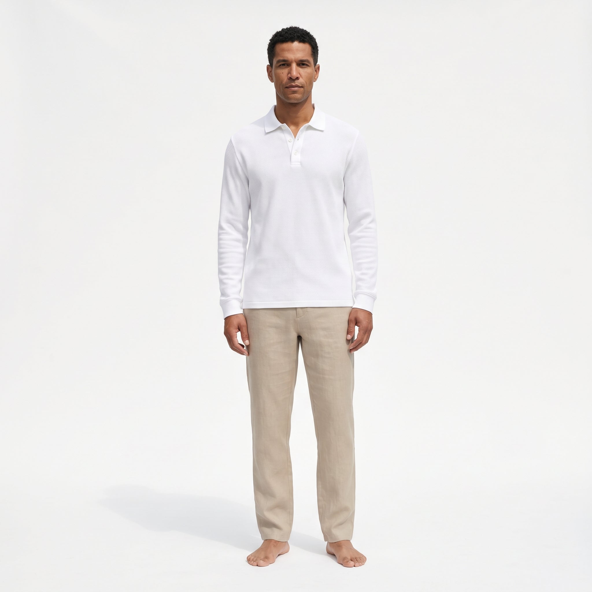 Atelier Rivelle | Polo Homme Jacquard Tissé Manches Longues Élégant Décontracté