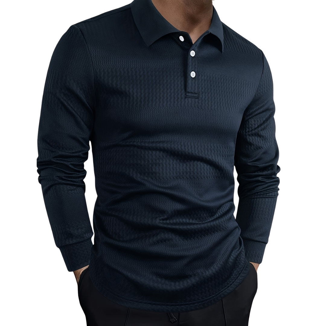 Atelier Rivelle | Polo Homme Jacquard Tissé Manches Longues Élégant Décontracté
