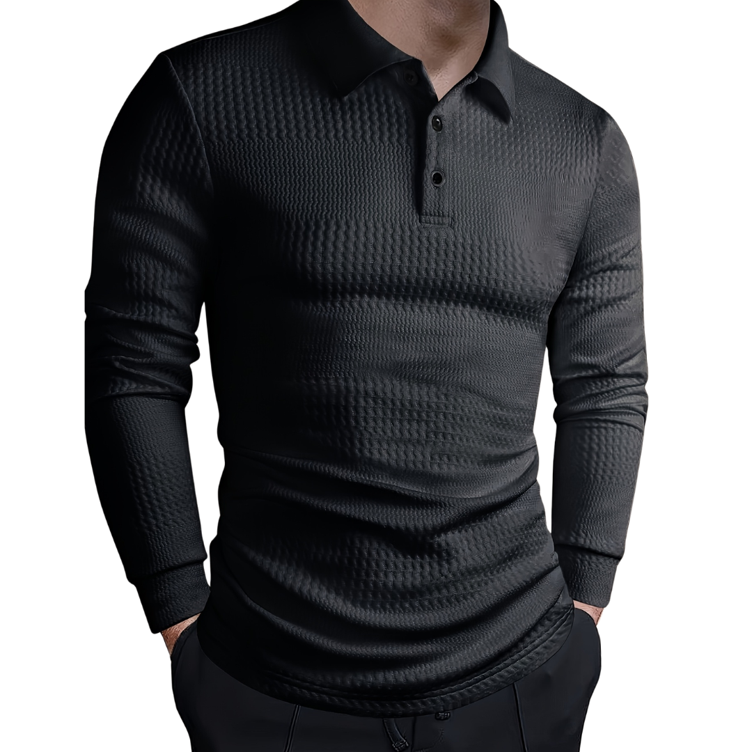 Atelier Rivelle | Polo Homme Jacquard Tissé Manches Longues Élégant Décontracté