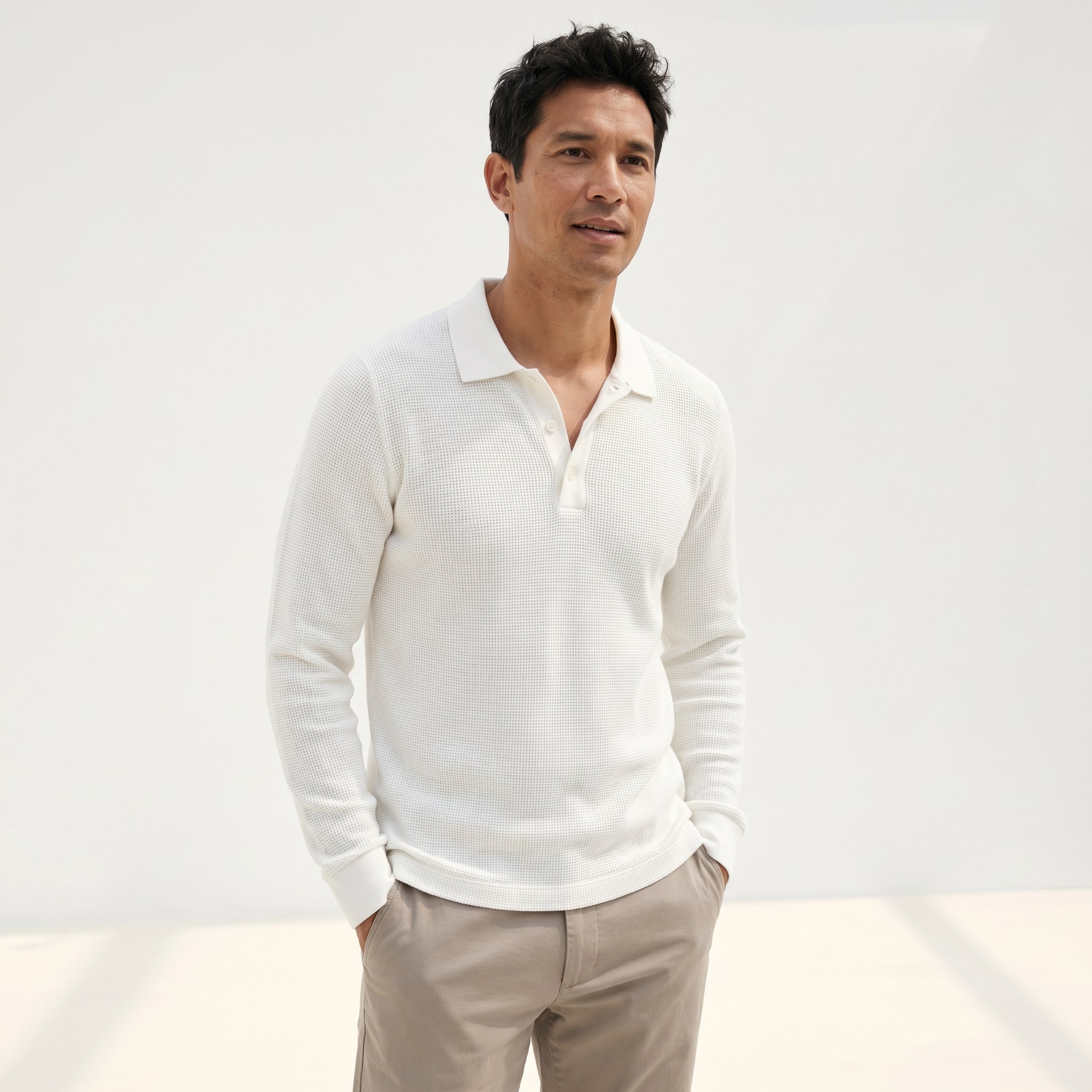 Atelier Rivelle | Polo Homme Jacquard Tissé Manches Longues Élégant Décontracté
