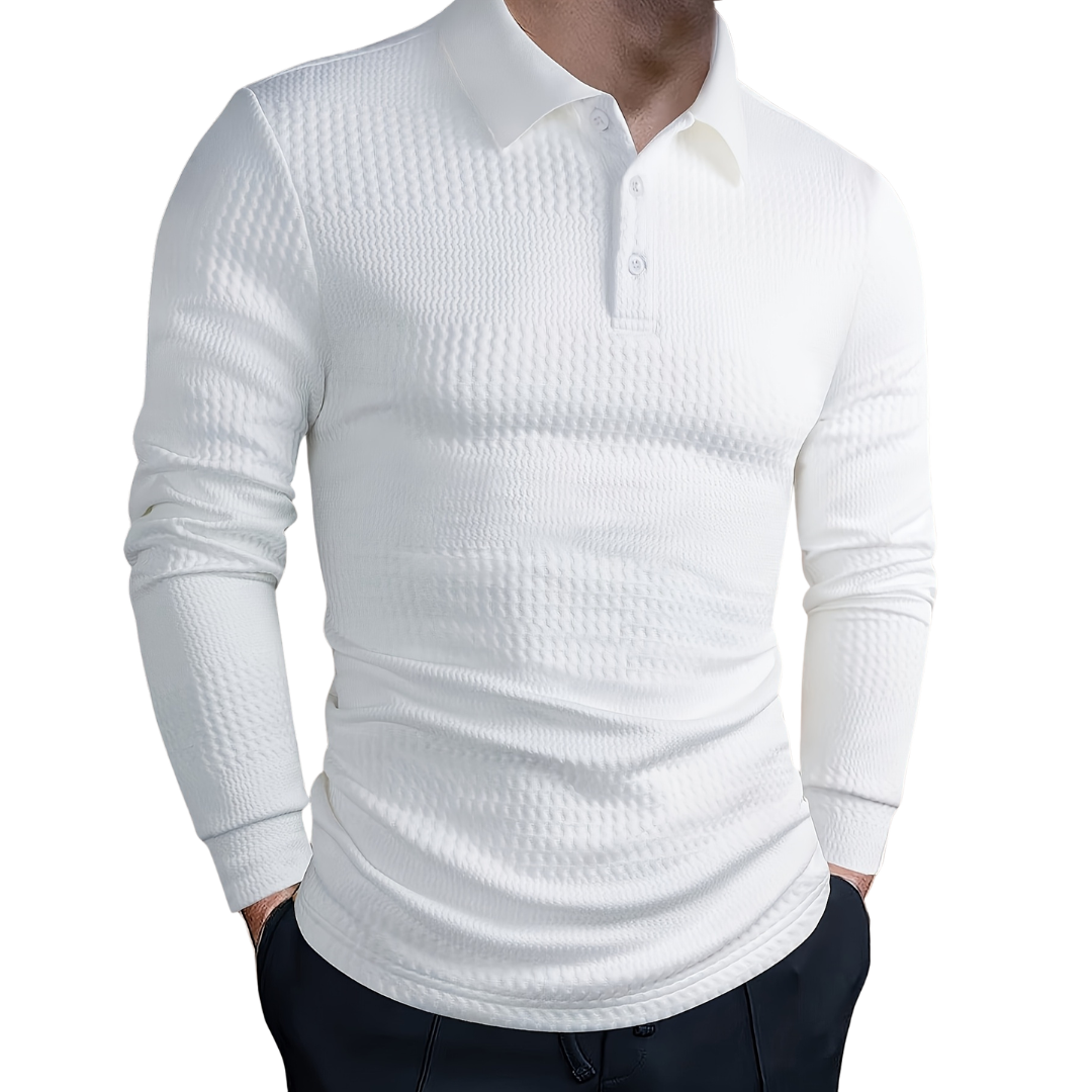 Atelier Rivelle | Polo Homme Jacquard Tissé Manches Longues Élégant Décontracté