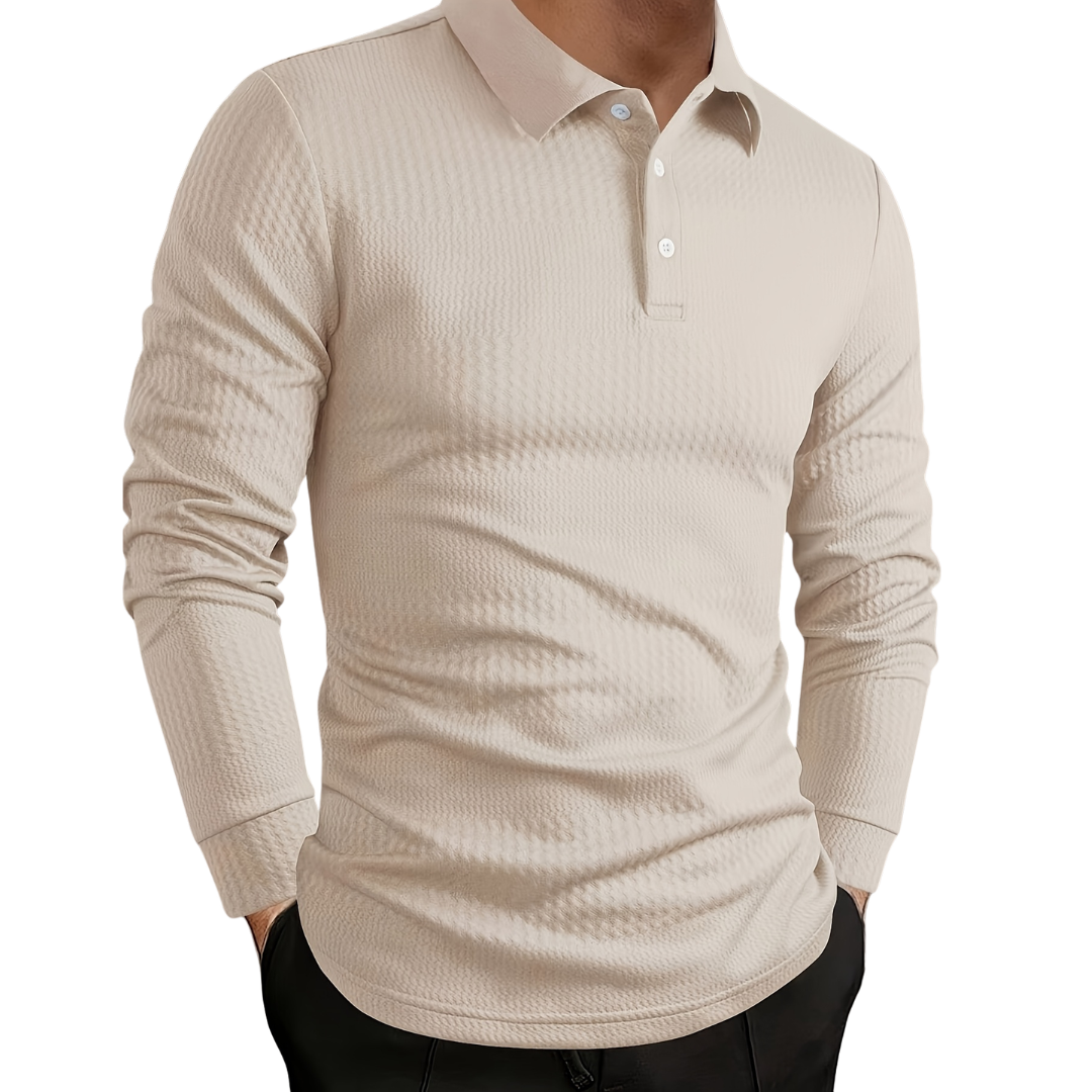 Atelier Rivelle | Polo Homme Jacquard Tissé Manches Longues Élégant Décontracté