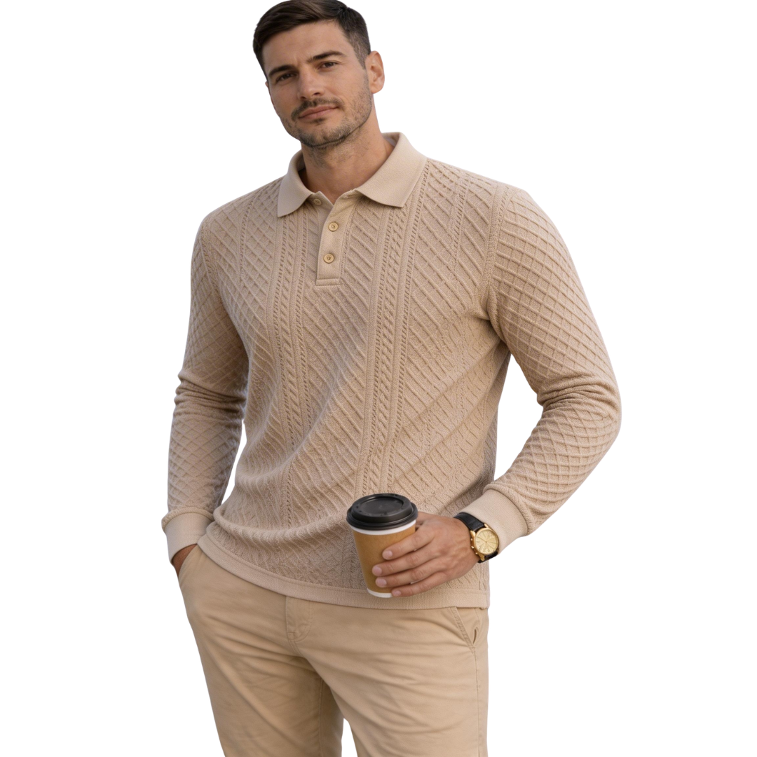 Atelier Rivelle | Polo Homme Manches Longues Jacquard Élégant Décontracté