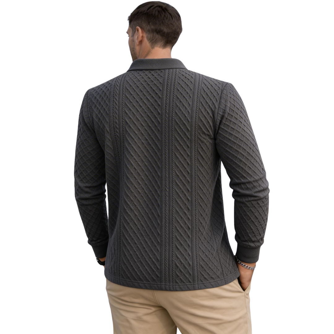 Atelier Rivelle | Polo Homme Manches Longues Jacquard Élégant Décontracté