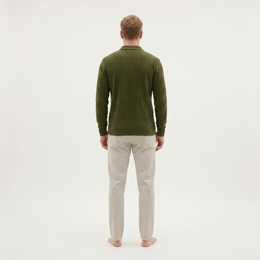 Atelier Rivelle | Polo Homme Manches Longues Jacquard Élégant Décontracté