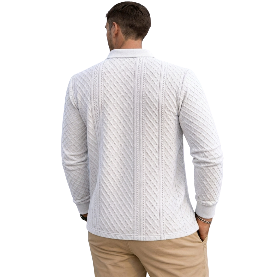 Atelier Rivelle | Polo Homme Manches Longues Jacquard Élégant Décontracté
