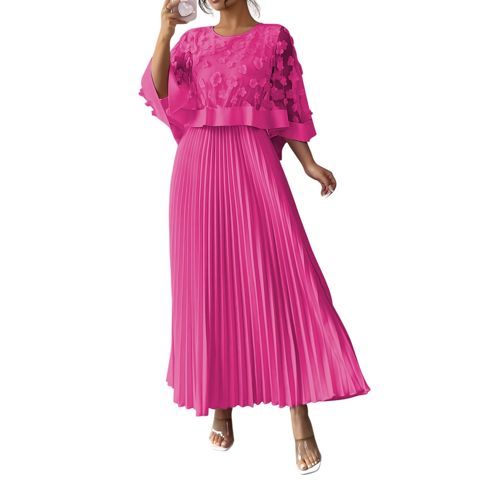 Atelier Rivelle | Robe Femme Élégante Cérémonie Floral 3D Col Rond