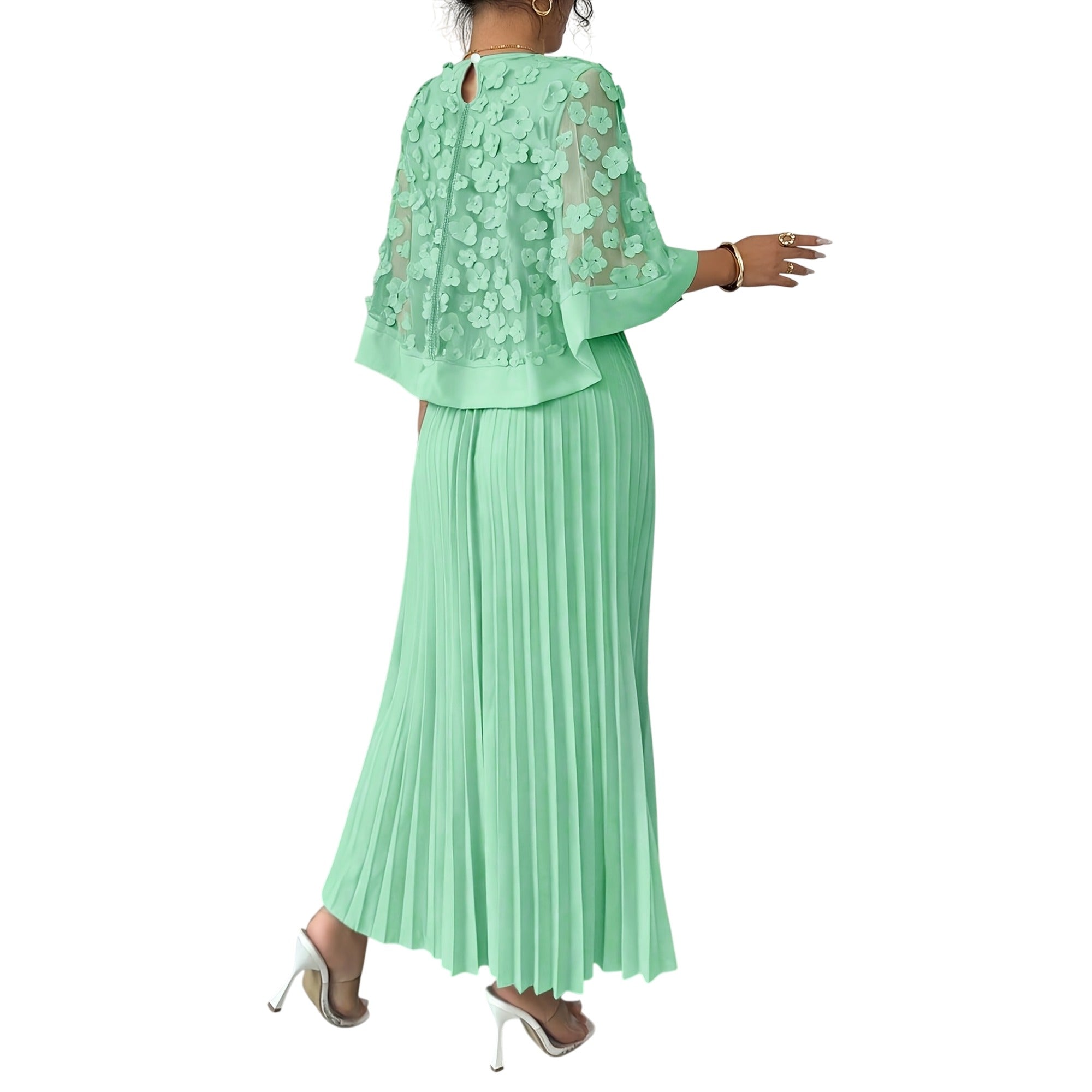 Atelier Rivelle | Robe Femme Élégante Cérémonie Floral 3D Col Rond