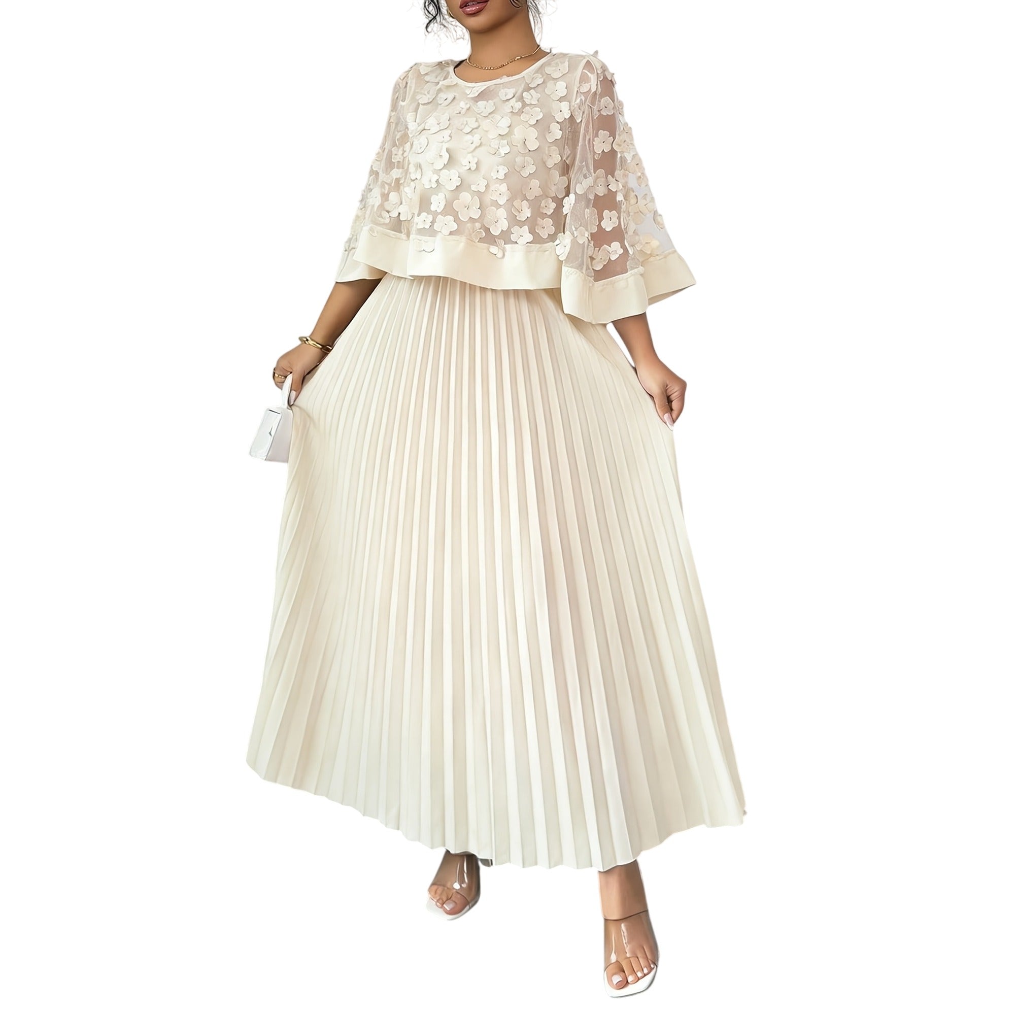 Atelier Rivelle | Robe Femme Élégante Cérémonie Floral 3D Col Rond