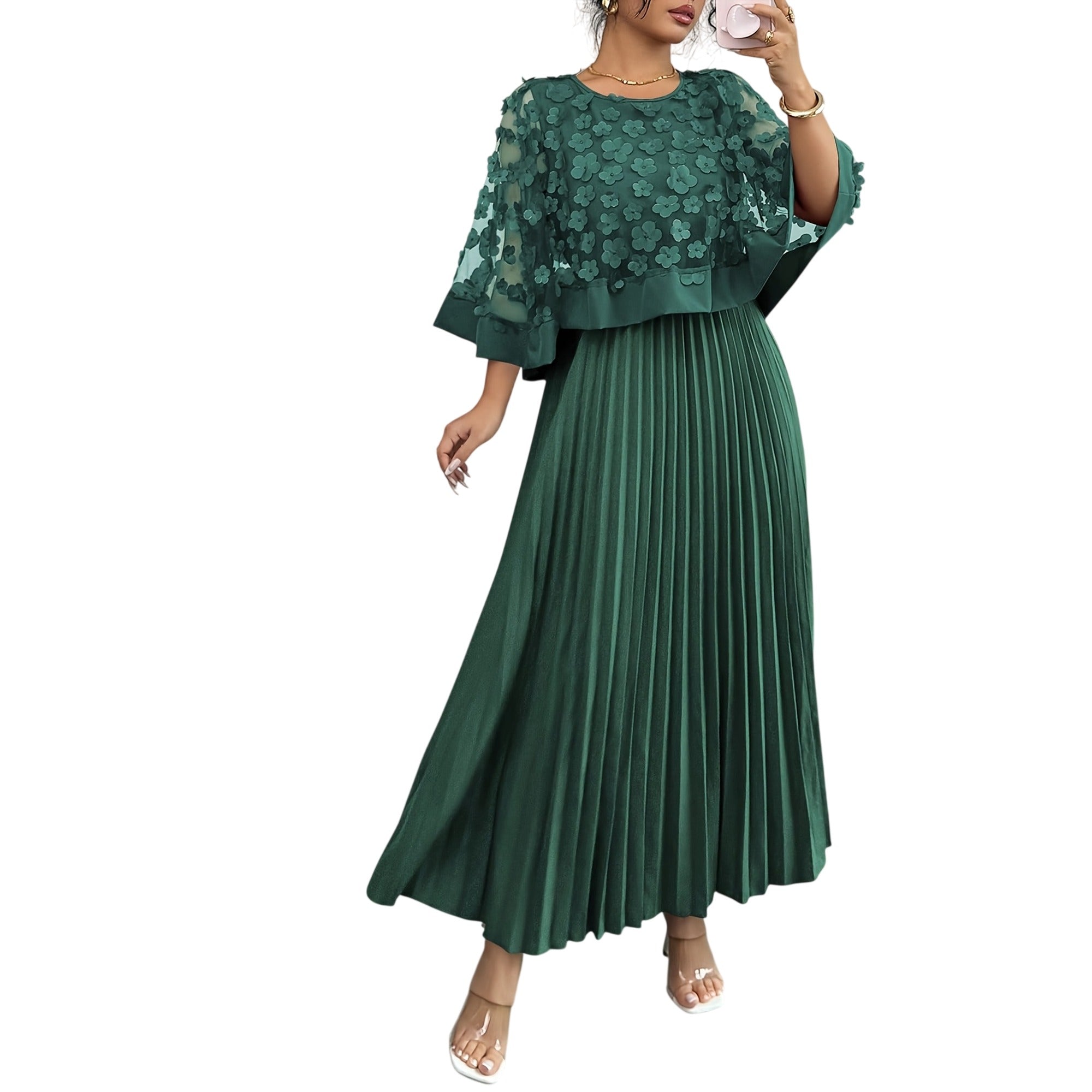 Atelier Rivelle | Robe Femme Élégante Cérémonie Floral 3D Col Rond