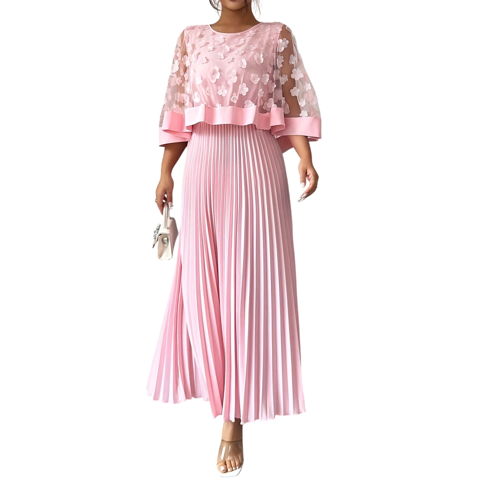 Atelier Rivelle | Robe Femme Élégante Cérémonie Floral 3D Col Rond