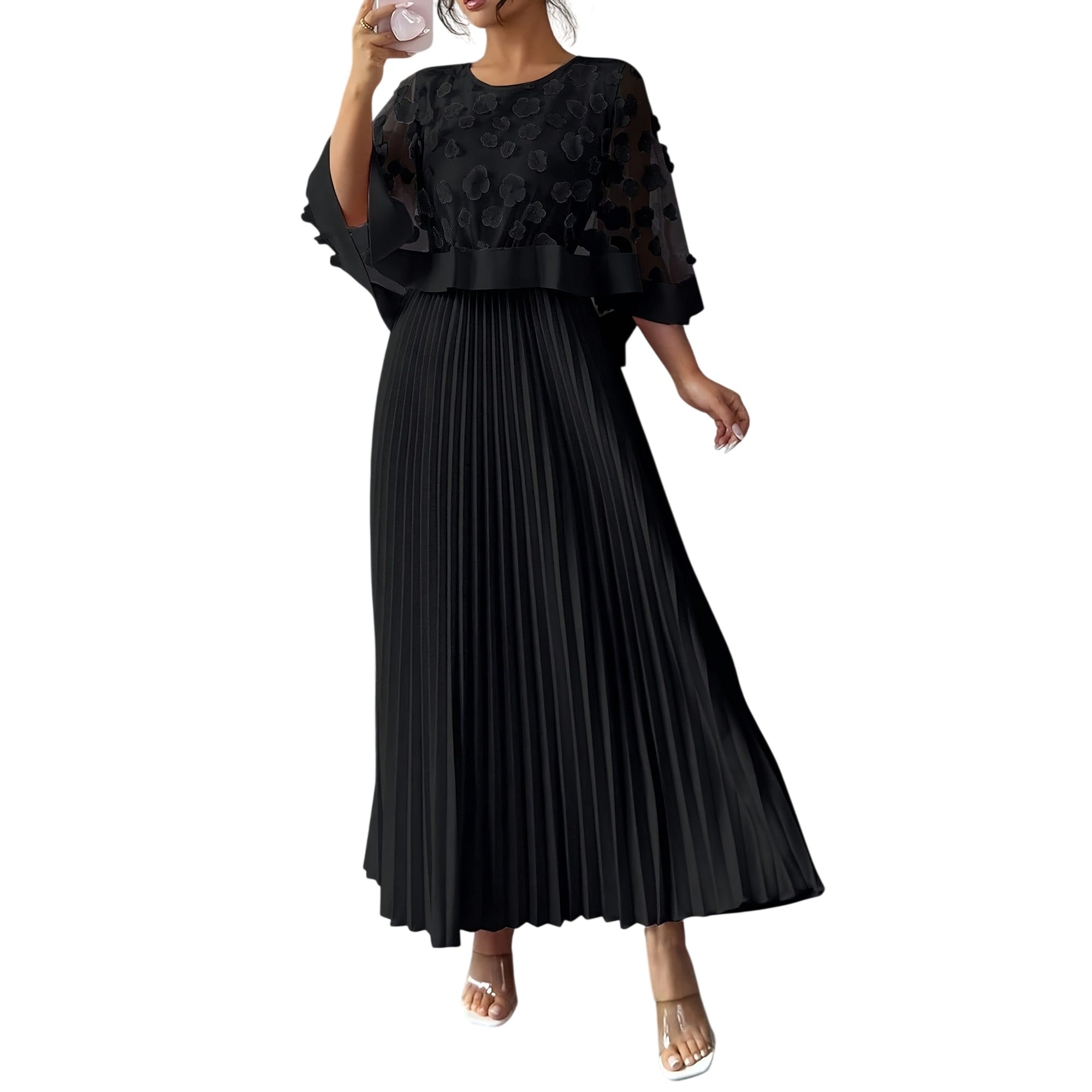 Atelier Rivelle | Robe Femme Élégante Cérémonie Floral 3D Col Rond