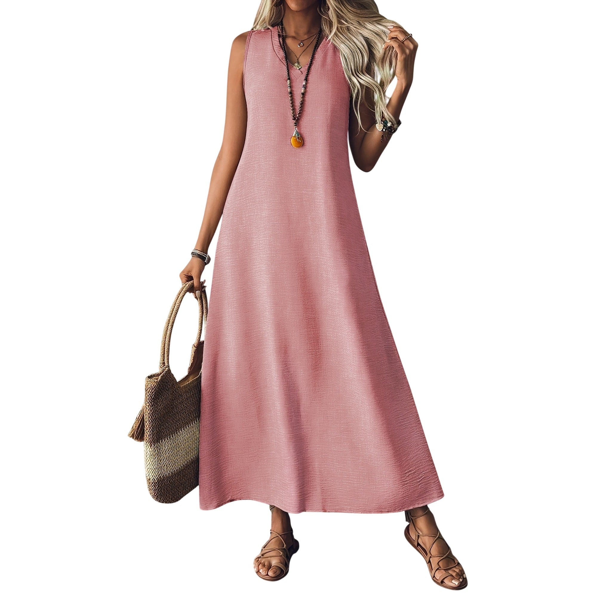 Atelier Rivelle | Robe Femme Été Ample Col V Sans Manches Fluide