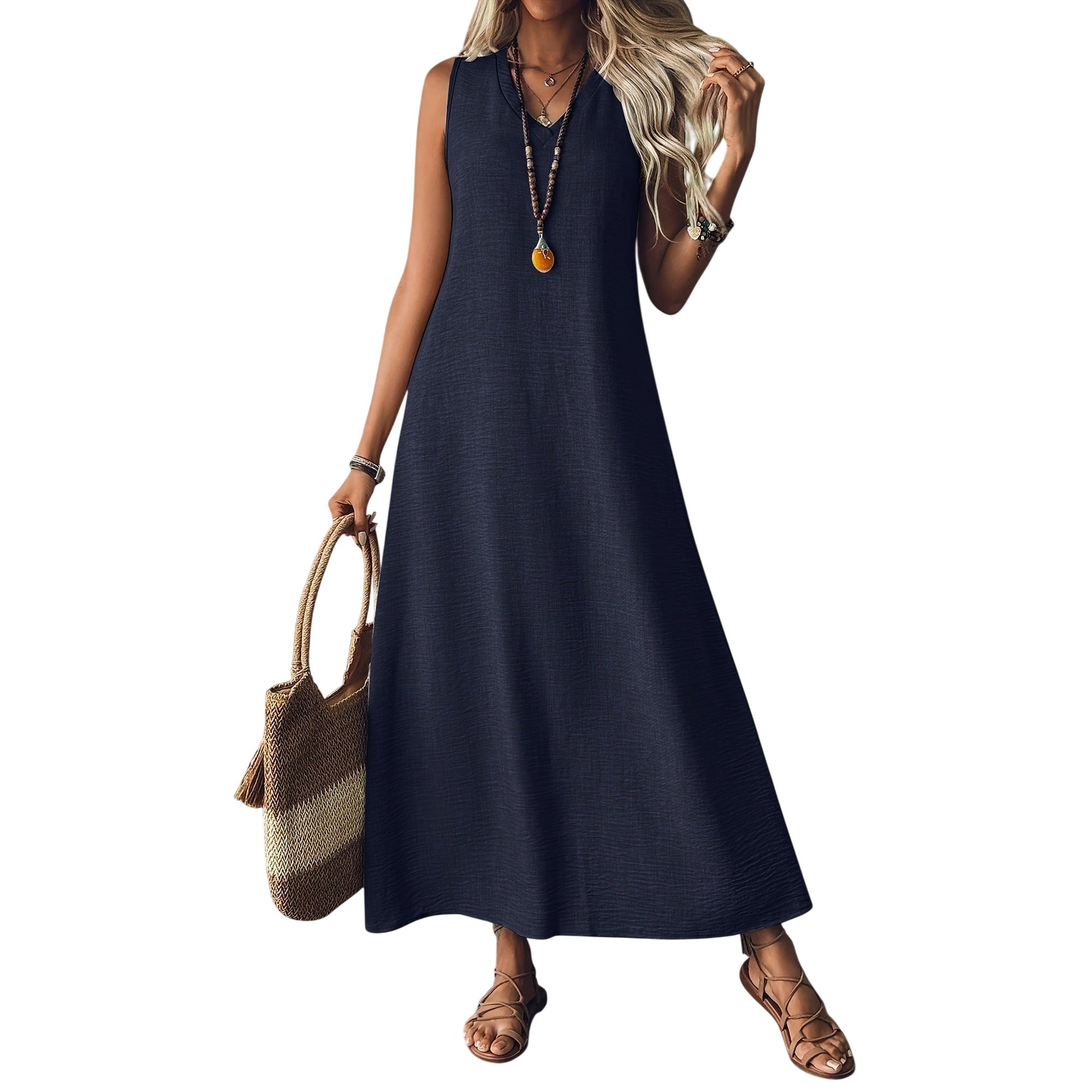 Atelier Rivelle | Robe Femme Été Ample Col V Sans Manches Fluide