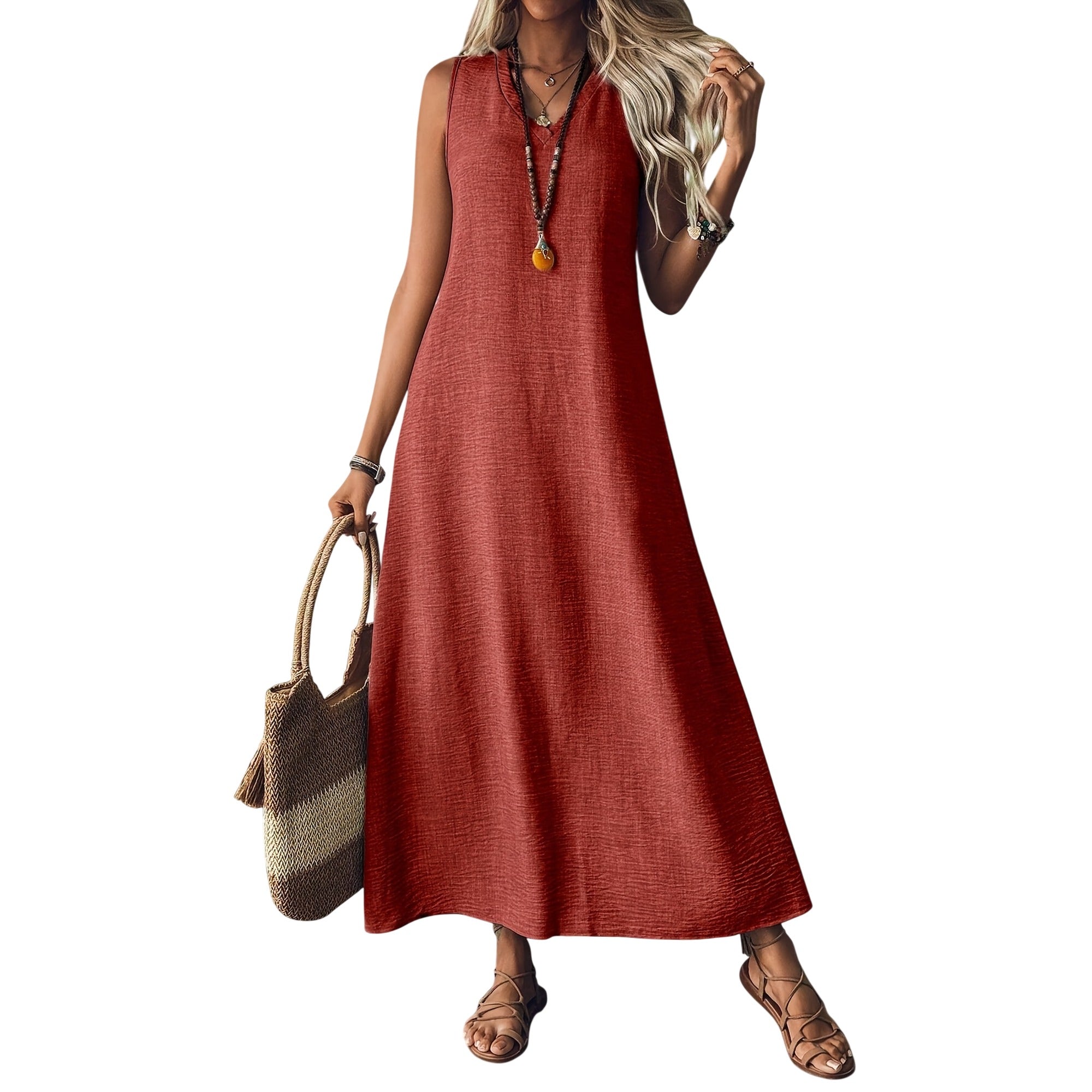 Atelier Rivelle | Robe Femme Été Ample Col V Sans Manches Fluide