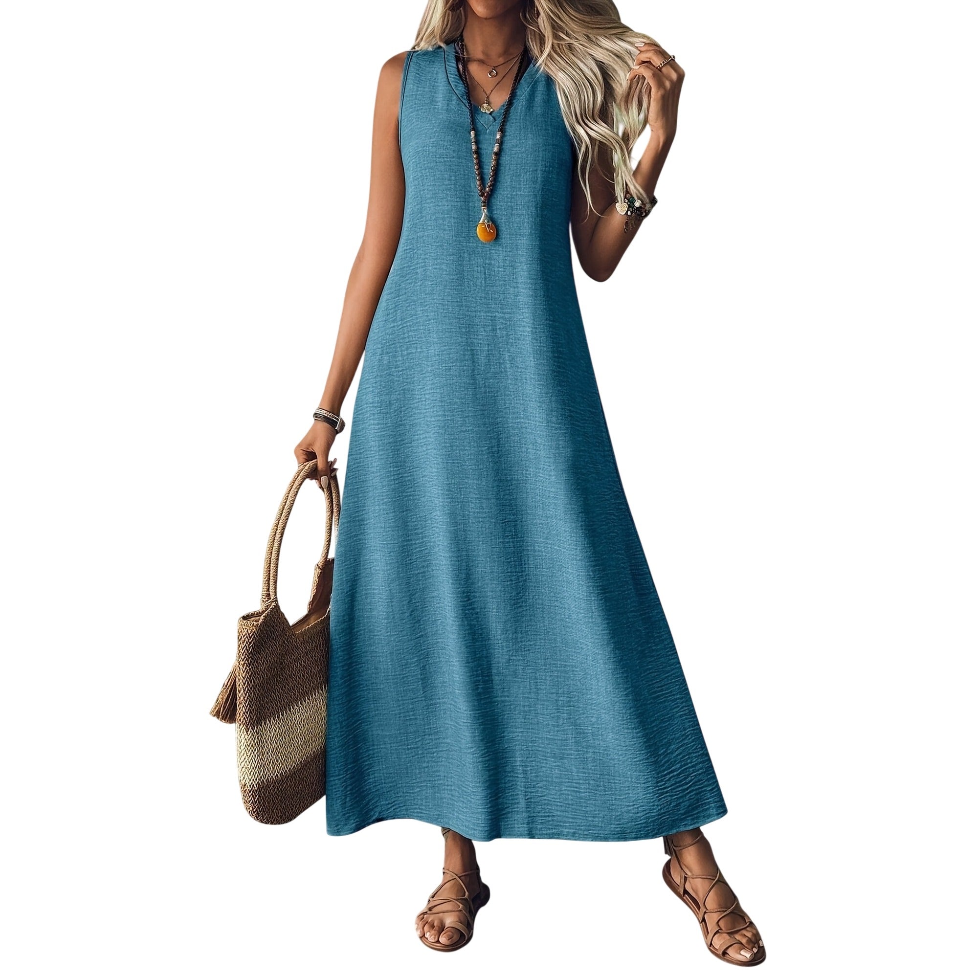 Atelier Rivelle | Robe Femme Été Ample Col V Sans Manches Fluide