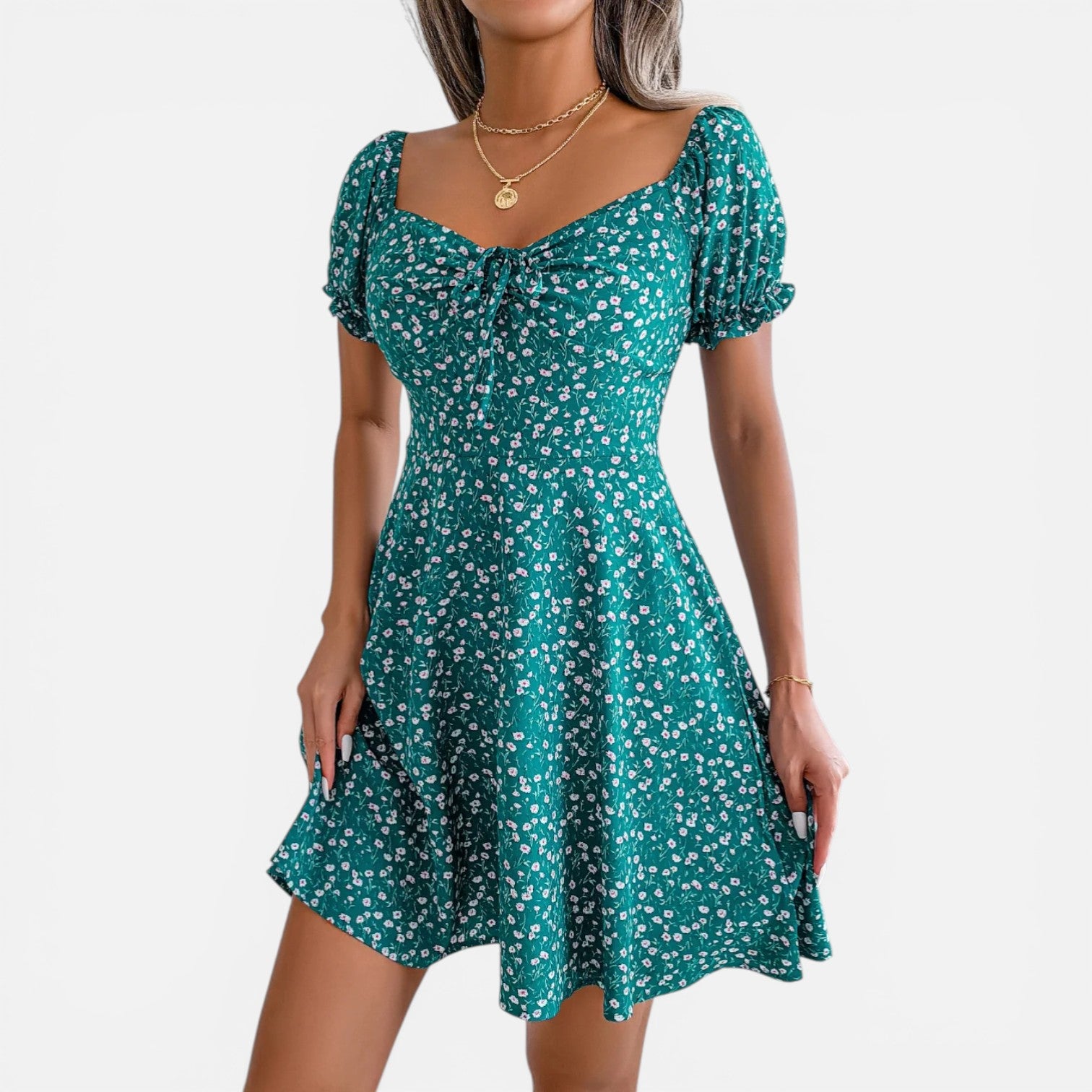 Atelier Rivelle | Robe Mini Femme Fleurie Col Carré A-Line Volants Été
