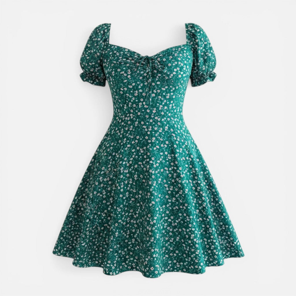 Atelier Rivelle | Robe Mini Femme Fleurie Col Carré A-Line Volants Été