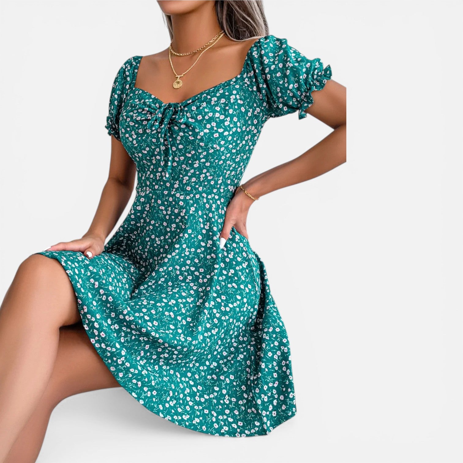 Atelier Rivelle | Robe Mini Femme Fleurie Col Carré A-Line Volants Été
