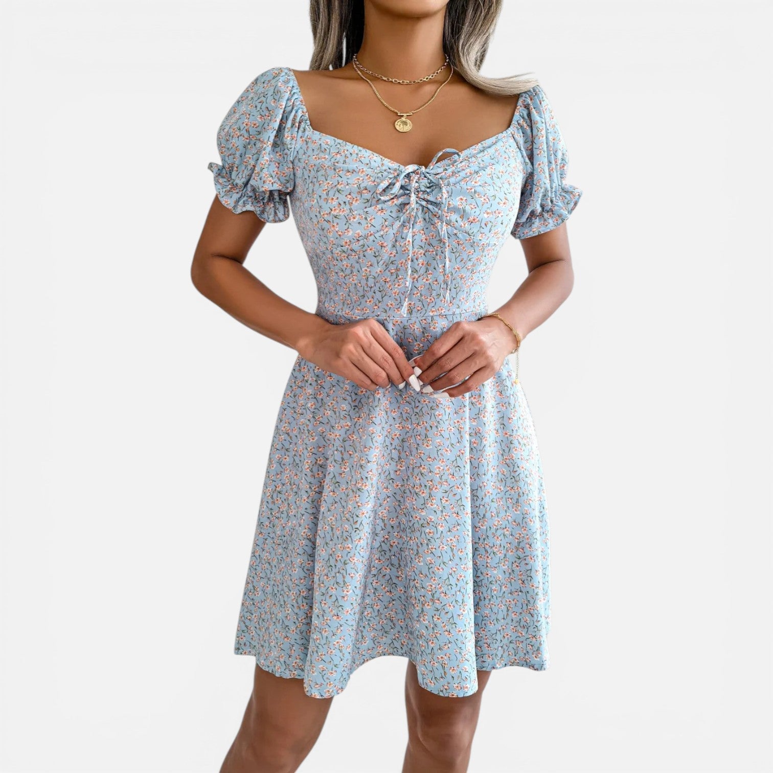 Atelier Rivelle | Robe Mini Femme Fleurie Col Carré A-Line Volants Été
