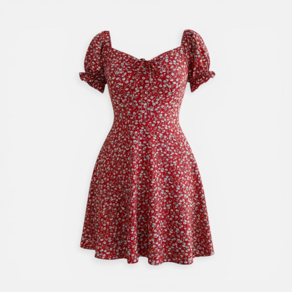 Atelier Rivelle | Robe Mini Femme Fleurie Col Carré A-Line Volants Été