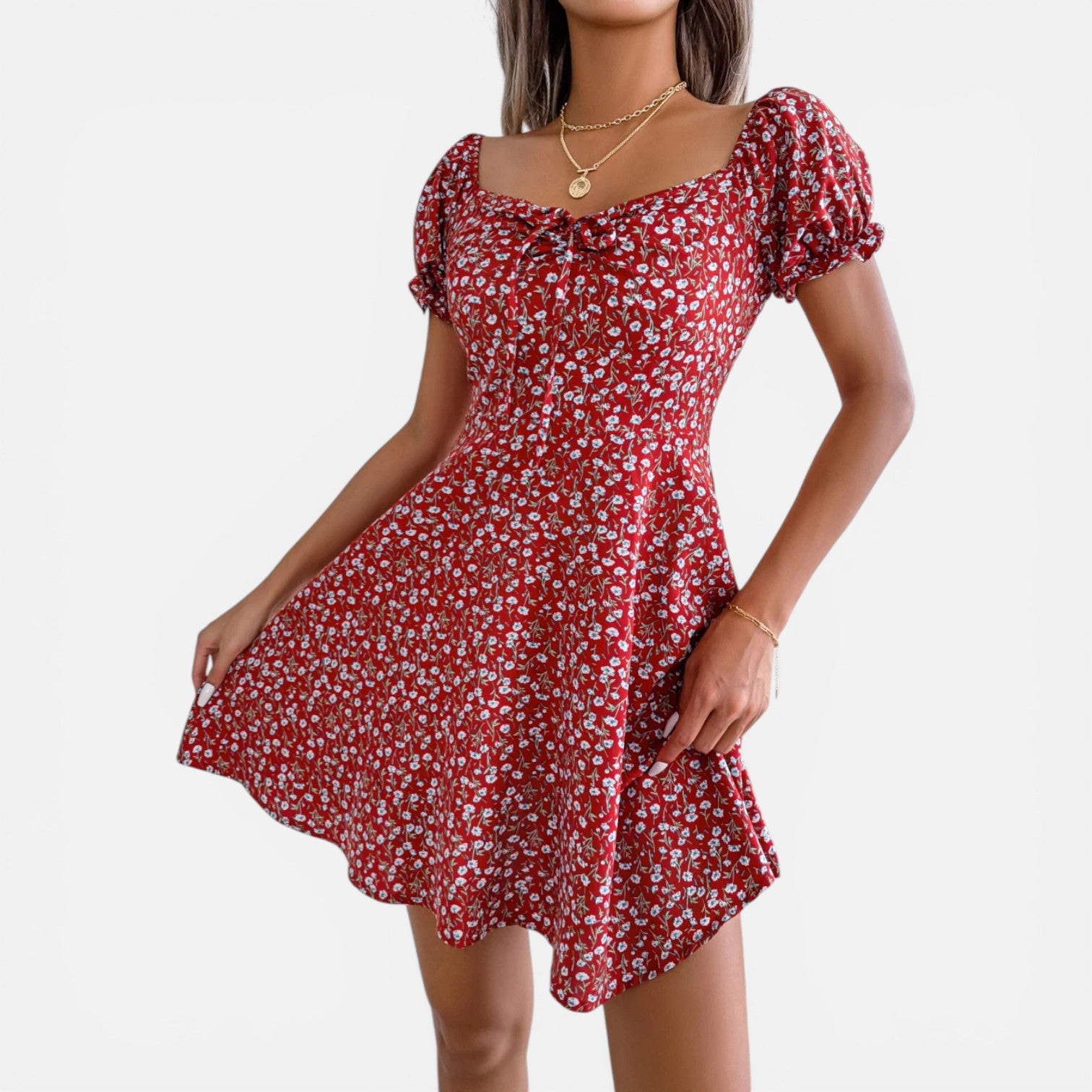 Atelier Rivelle | Robe Mini Femme Fleurie Col Carré A-Line Volants Été