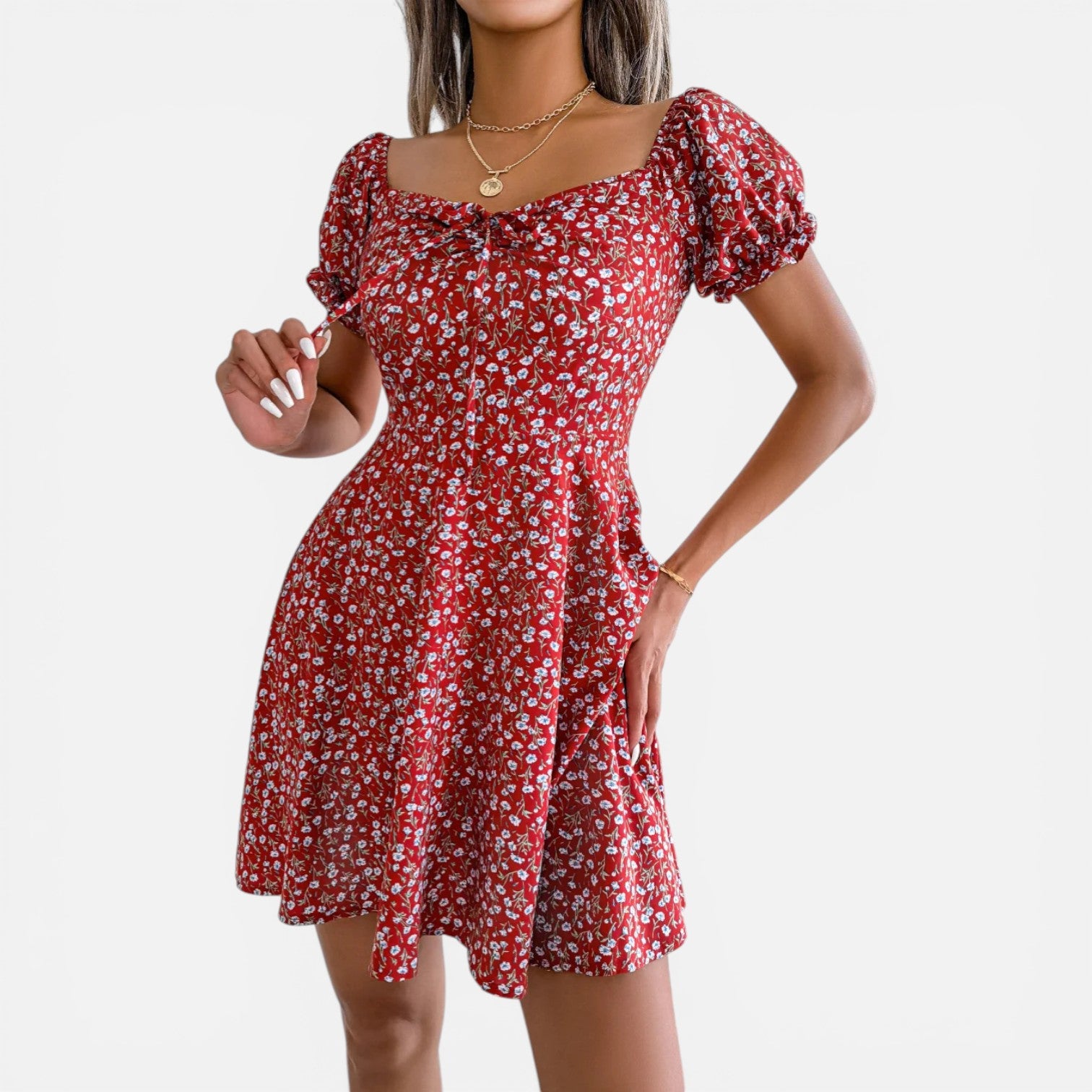 Atelier Rivelle | Robe Mini Femme Fleurie Col Carré A-Line Volants Été