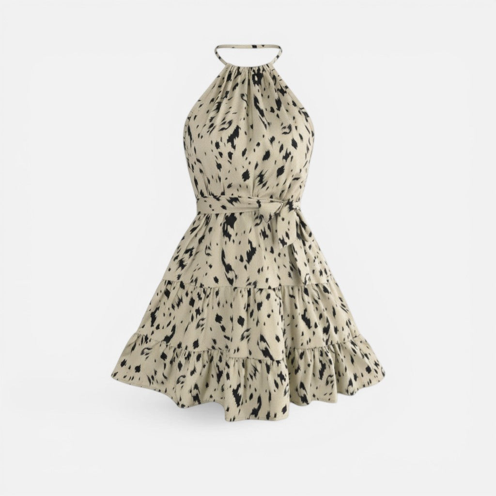 Atelier Rivelle | Robe Mini Léopard Femme Été Coupe Ajustée Halter