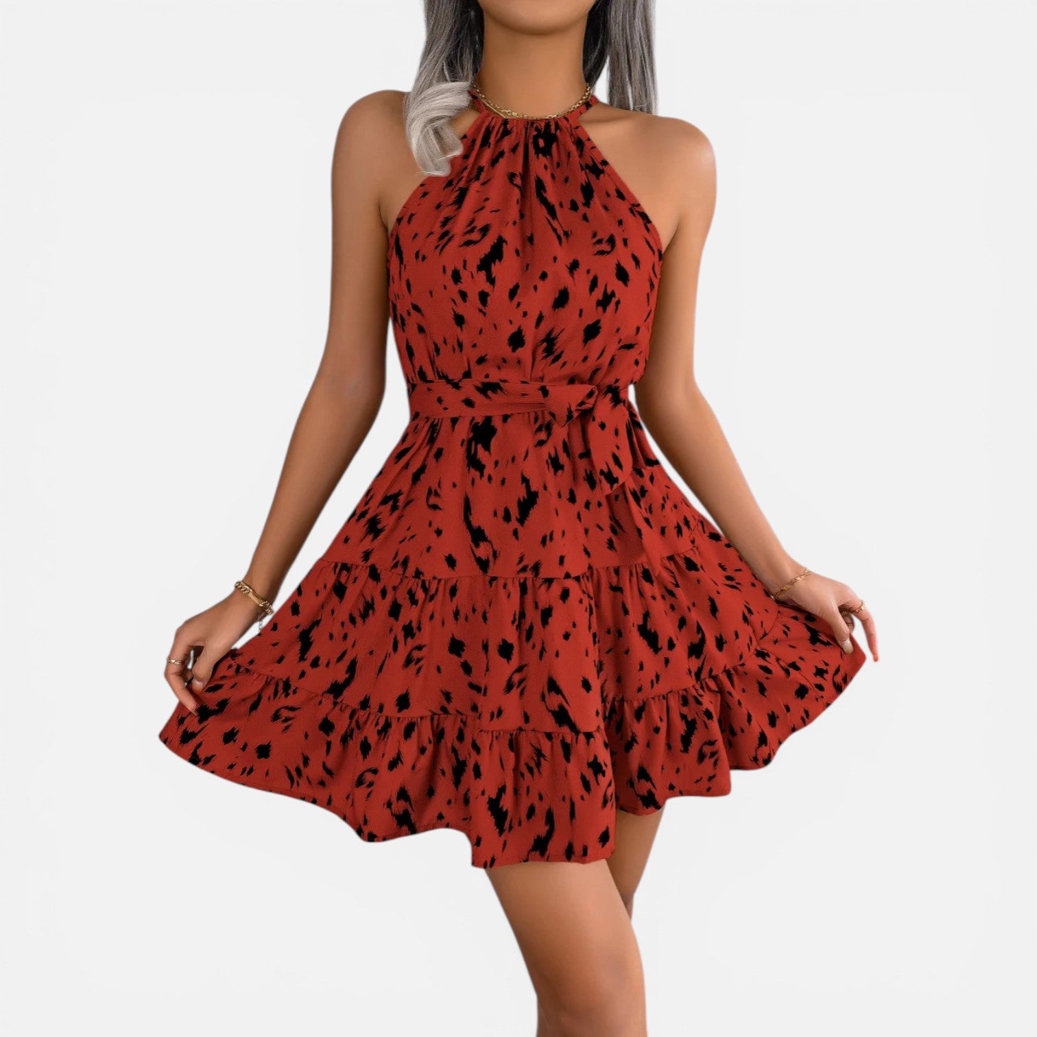 Atelier Rivelle | Robe Mini Léopard Femme Été Coupe Ajustée Halter