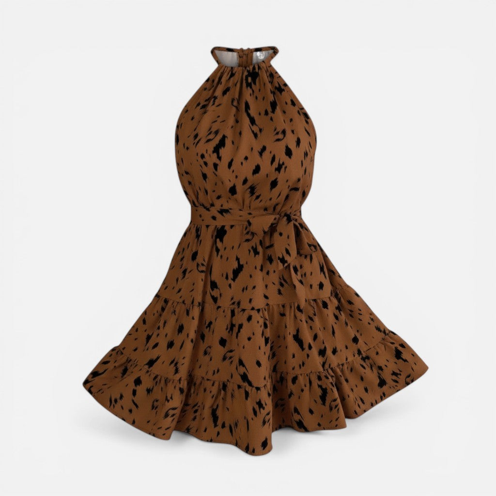 Atelier Rivelle | Robe Mini Léopard Femme Été Coupe Ajustée Halter
