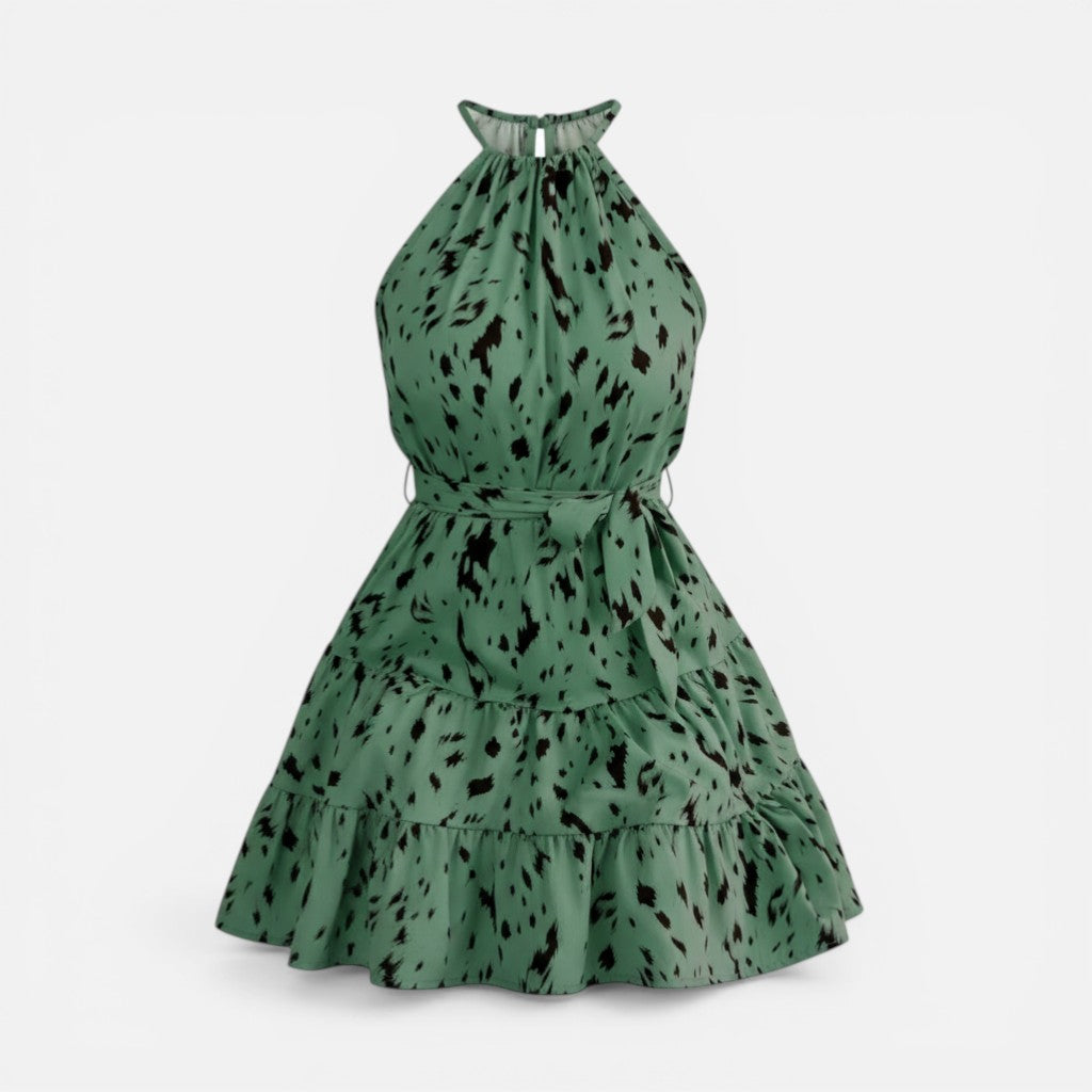 Atelier Rivelle | Robe Mini Léopard Femme Été Coupe Ajustée Halter