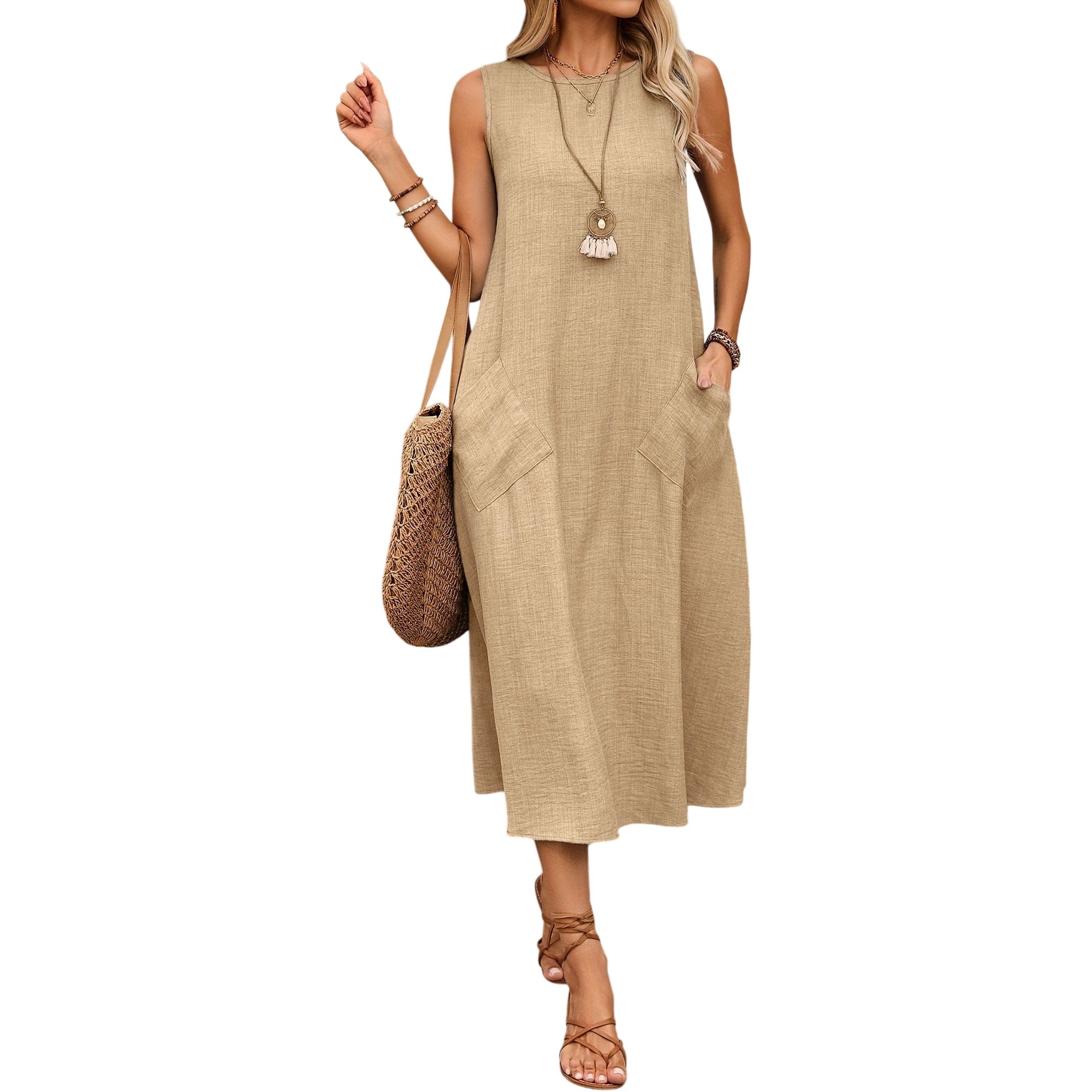 Atelier Rivelle | Robe Femme Sans Manches Fluide Poches Décontractée Été
