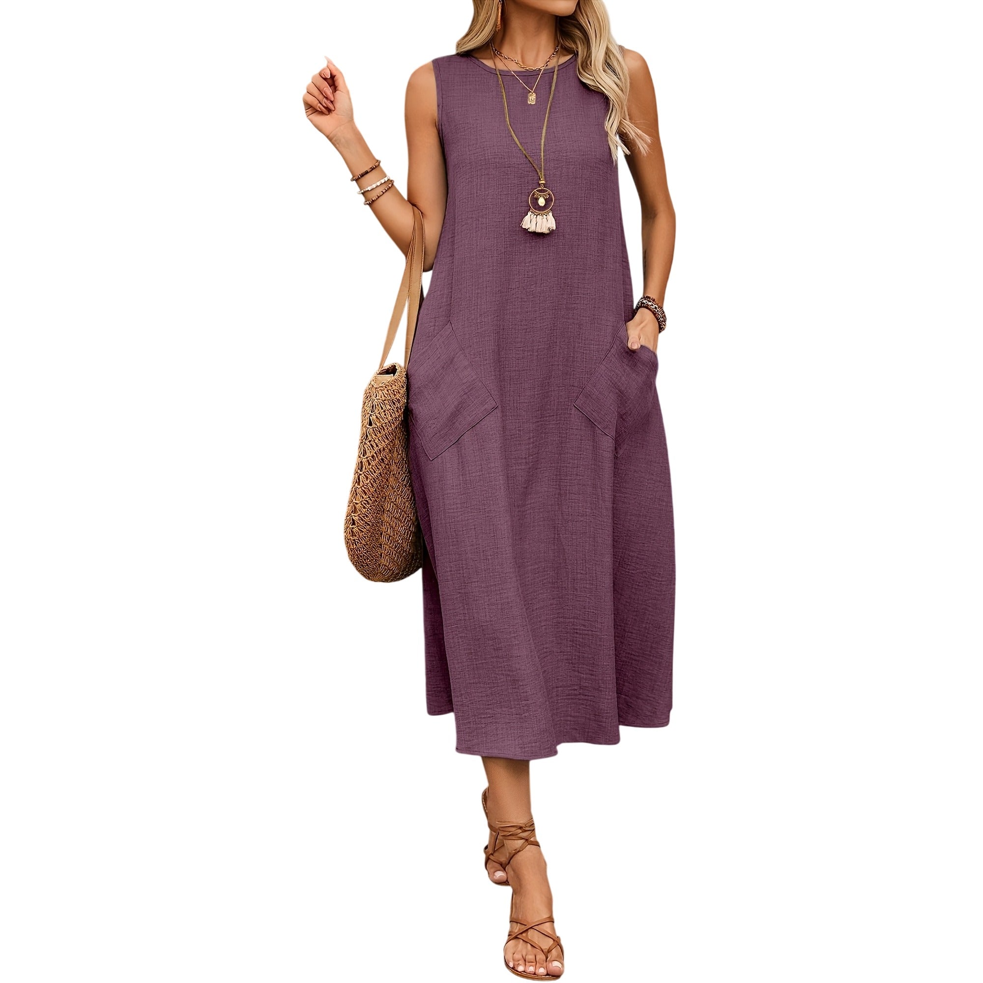 Atelier Rivelle | Robe Femme Sans Manches Fluide Poches Décontractée Été