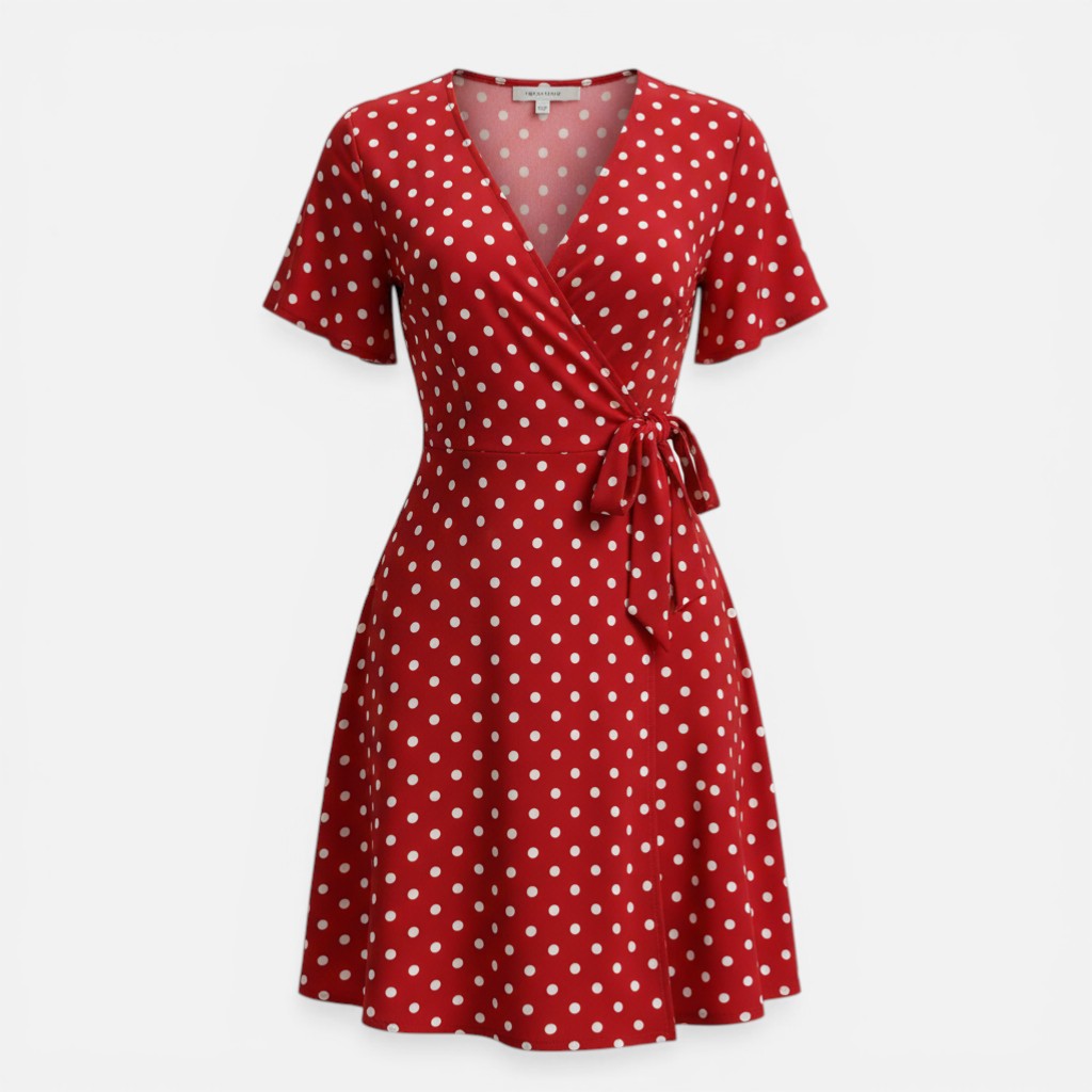 Atelier Rivelle | Robe femme à pois manches courtes col V ceinturée été