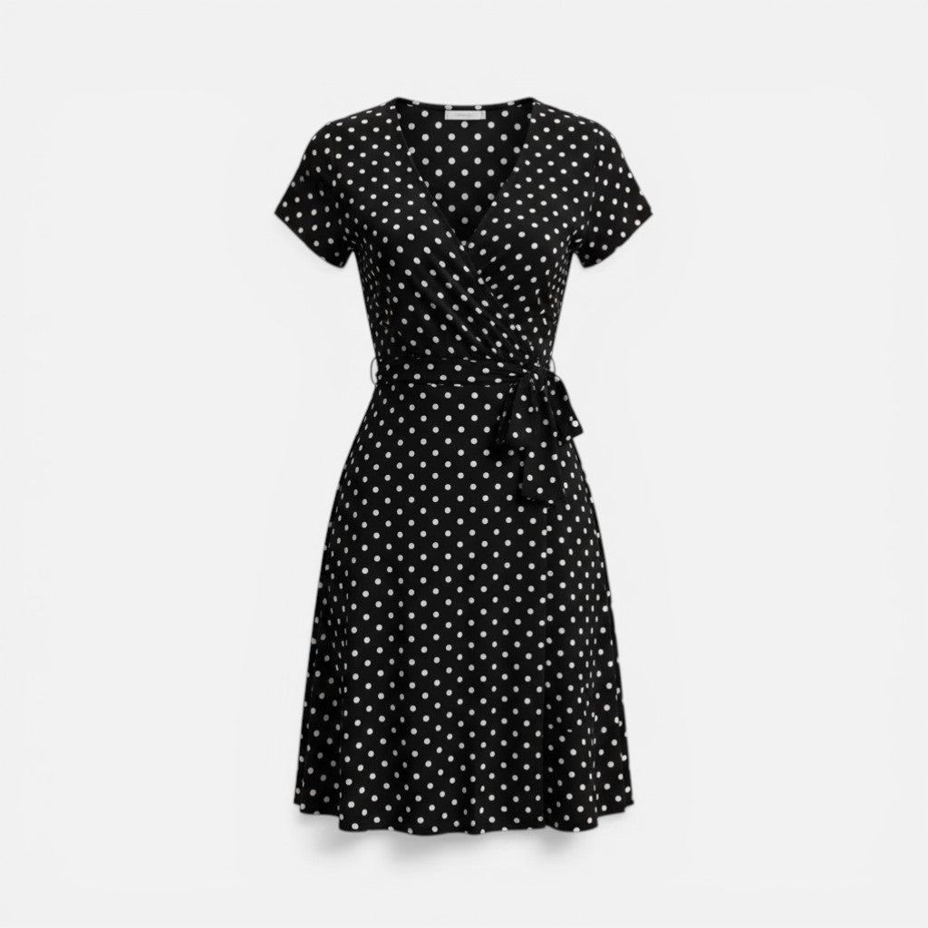 Atelier Rivelle | Robe femme à pois manches courtes col V ceinturée été