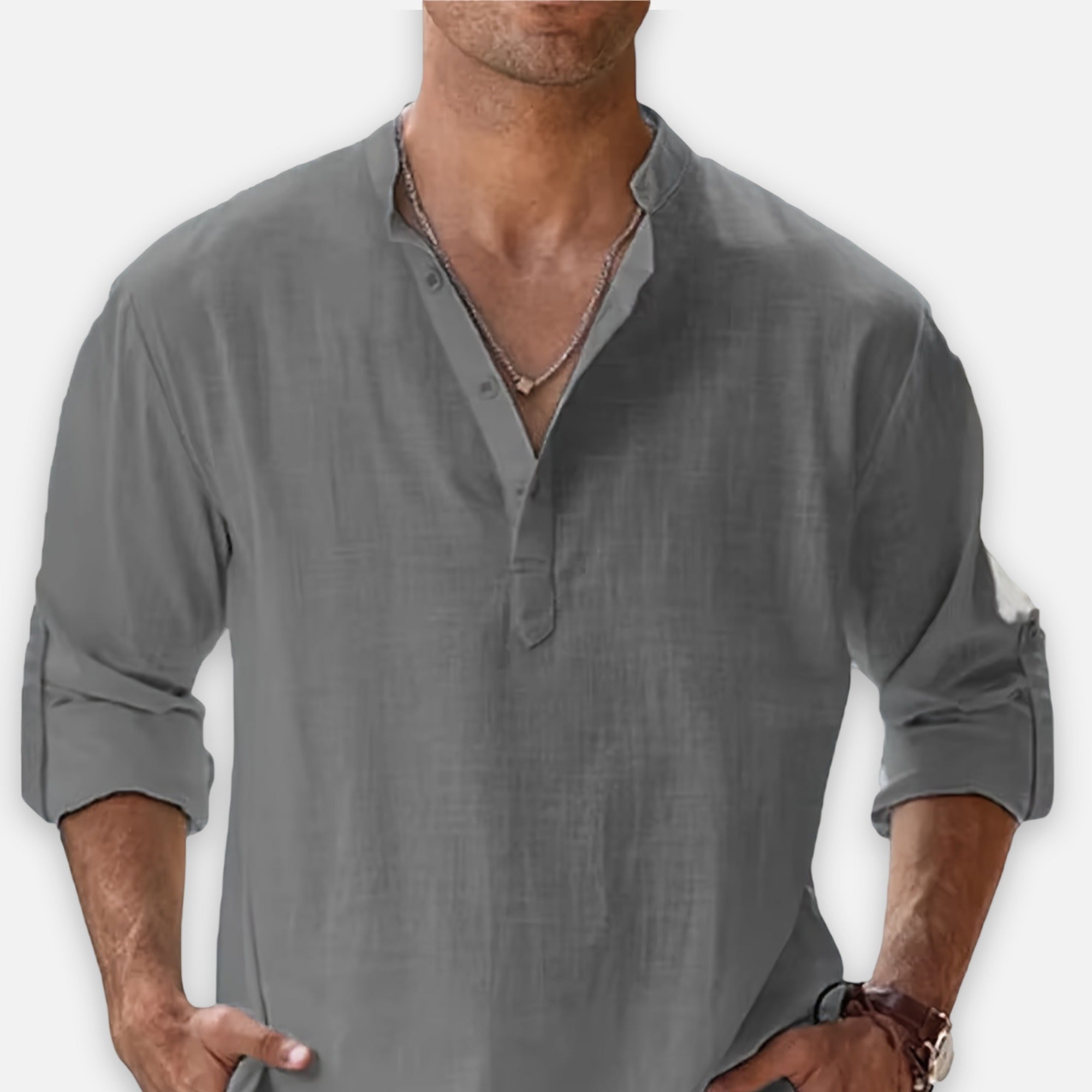 Atelier Rivelle | Chemise Lin Homme Été Col Montant Décontracté Léger