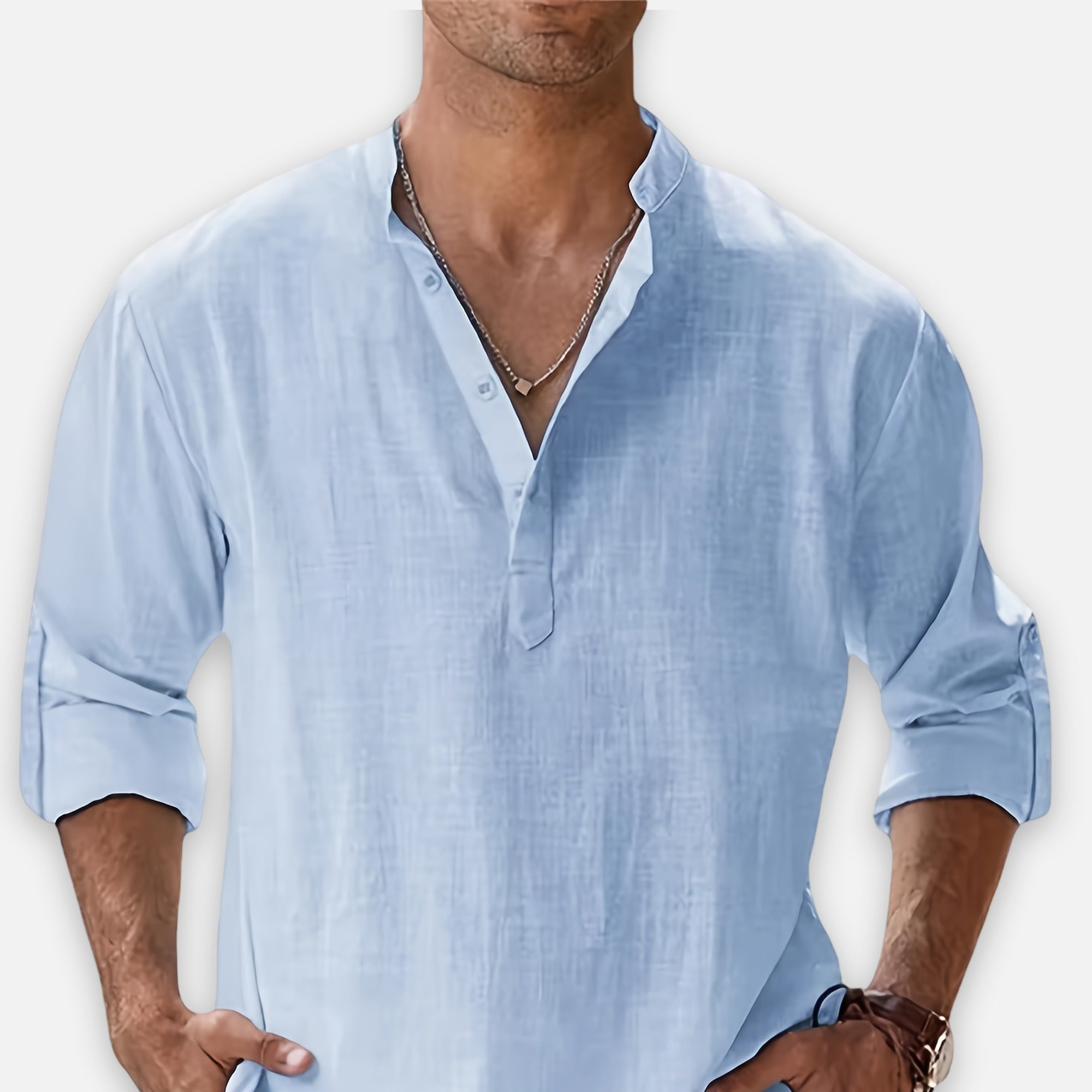 Atelier Rivelle | Chemise Lin Homme Été Col Montant Décontracté Léger