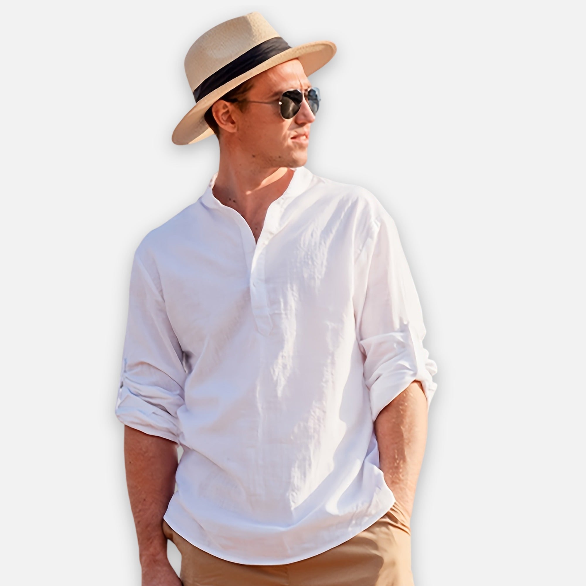 Atelier Rivelle | Chemise Lin Homme Été Col Tunisien Légère Respirante