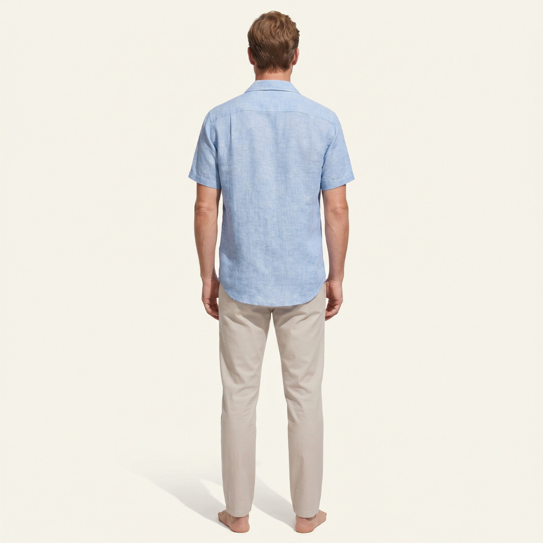 Atelier Rivelle | Chemise Homme Manches Courtes Été Casual Bleu Léger Confort