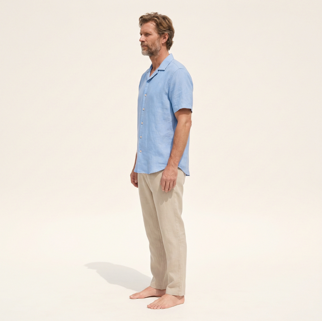 Atelier Rivelle | Chemise Homme Manches Courtes Été Casual Bleu Léger Confort