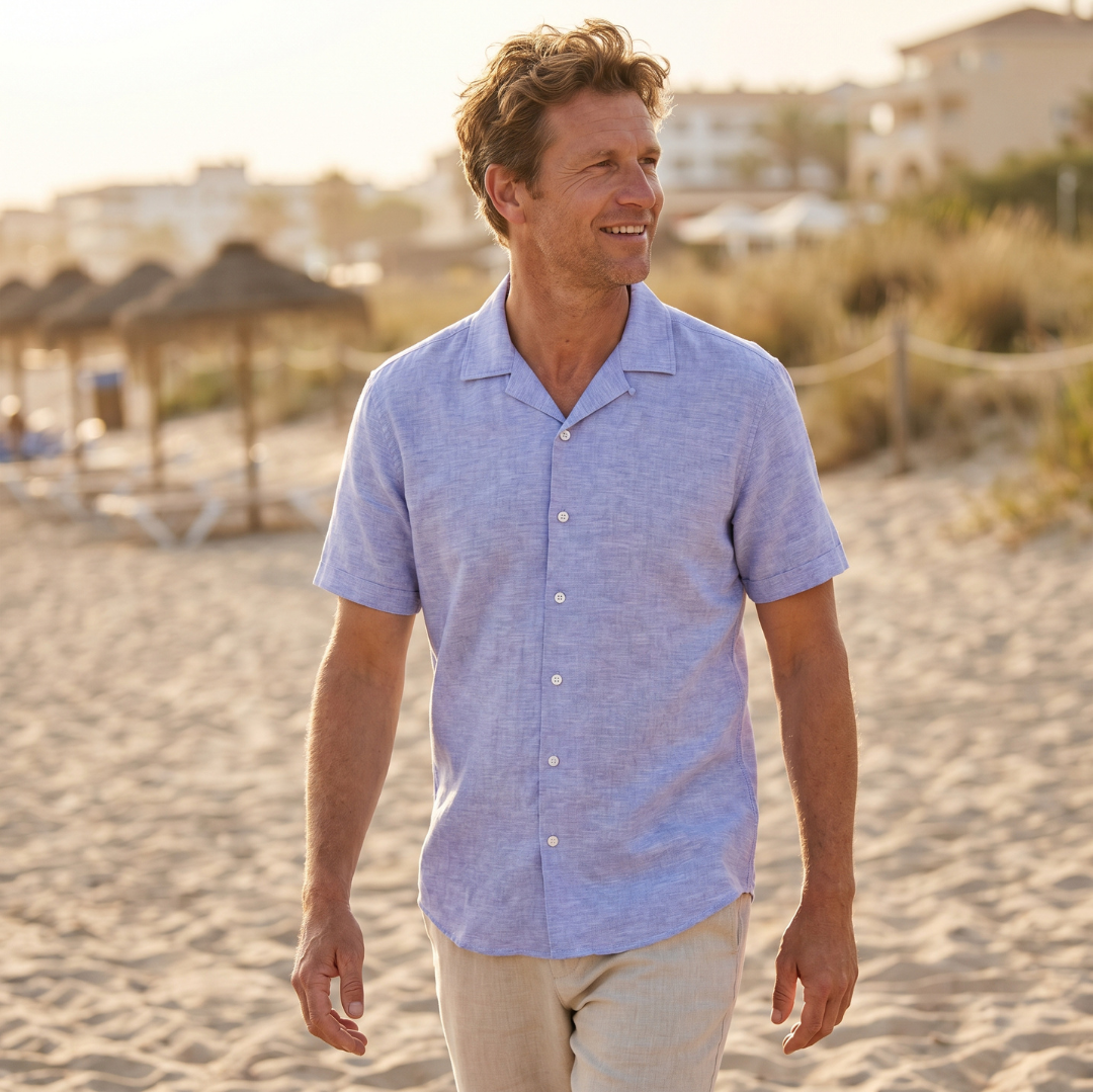 Atelier Rivelle | Chemise Homme Manches Courtes Été Casual Bleu Léger Confort