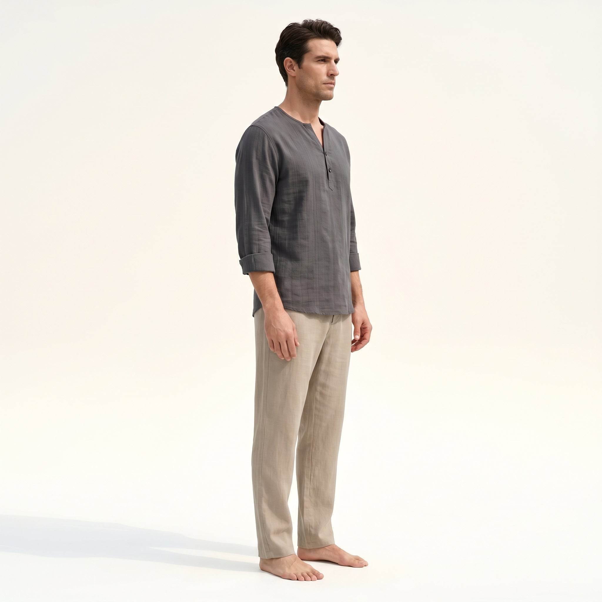 Atelier Rivelle | Chemise Lin Homme Été Col Montant Décontracté Léger