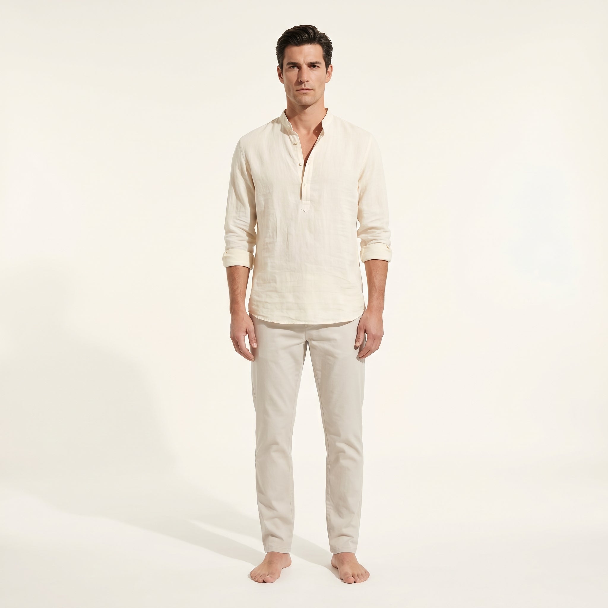 Atelier Rivelle | Chemise Lin Homme Été Col Tunisien Légère Respirante