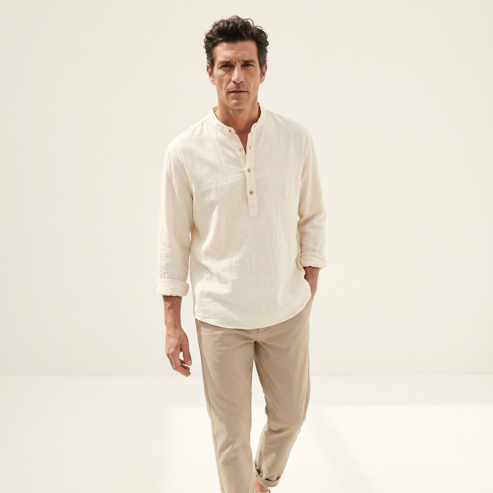 Atelier Rivelle | Chemise Lin Homme Été Col Tunisien Légère Respirante