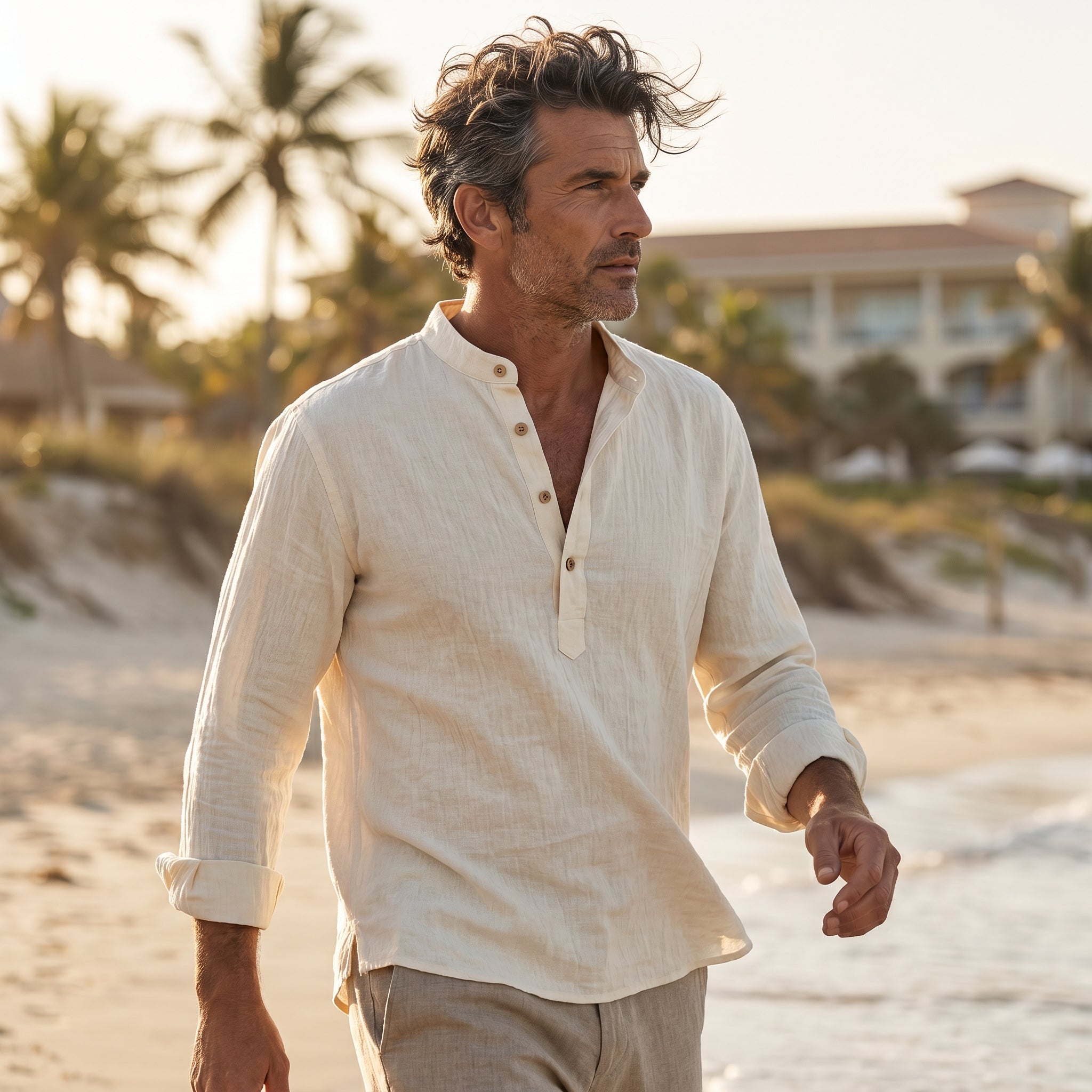 Atelier Rivelle | Chemise Lin Homme Été Col Tunisien Légère Respirante