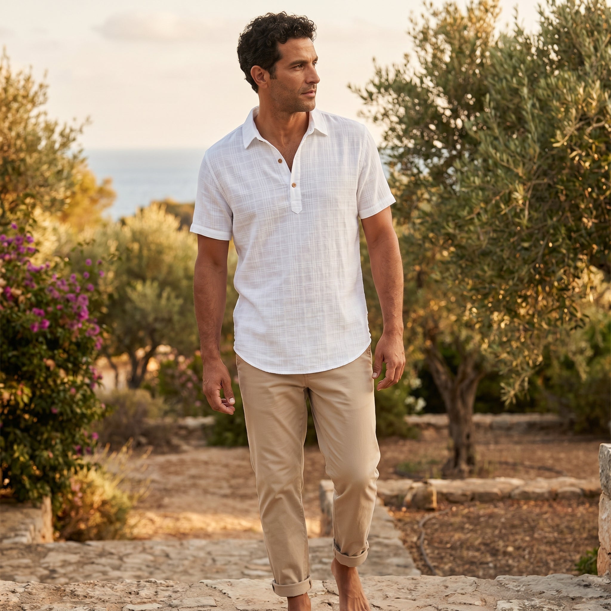 Atelier Rivelle | Chemise Lin Homme Été Col V Décontractée Légère Ample
