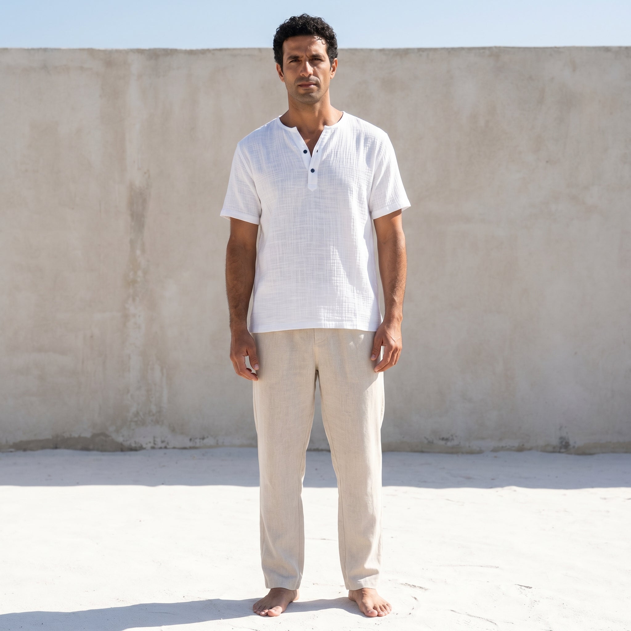Atelier Rivelle | Chemise Lin Homme Été Col V Décontractée Légère Ample