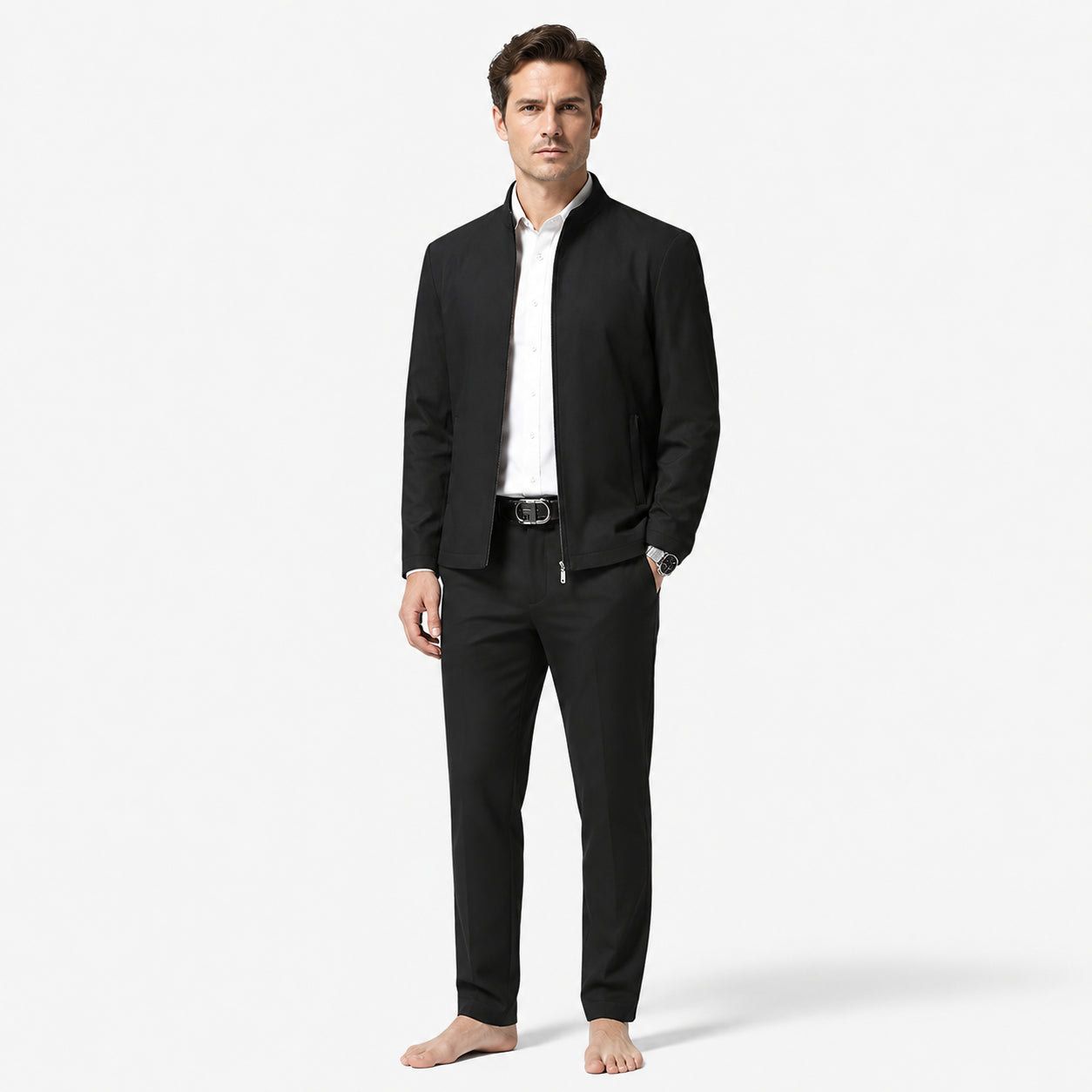 Atelier Rivelle | Veste Homme Mi-Saison Élégante Col Montant Poches