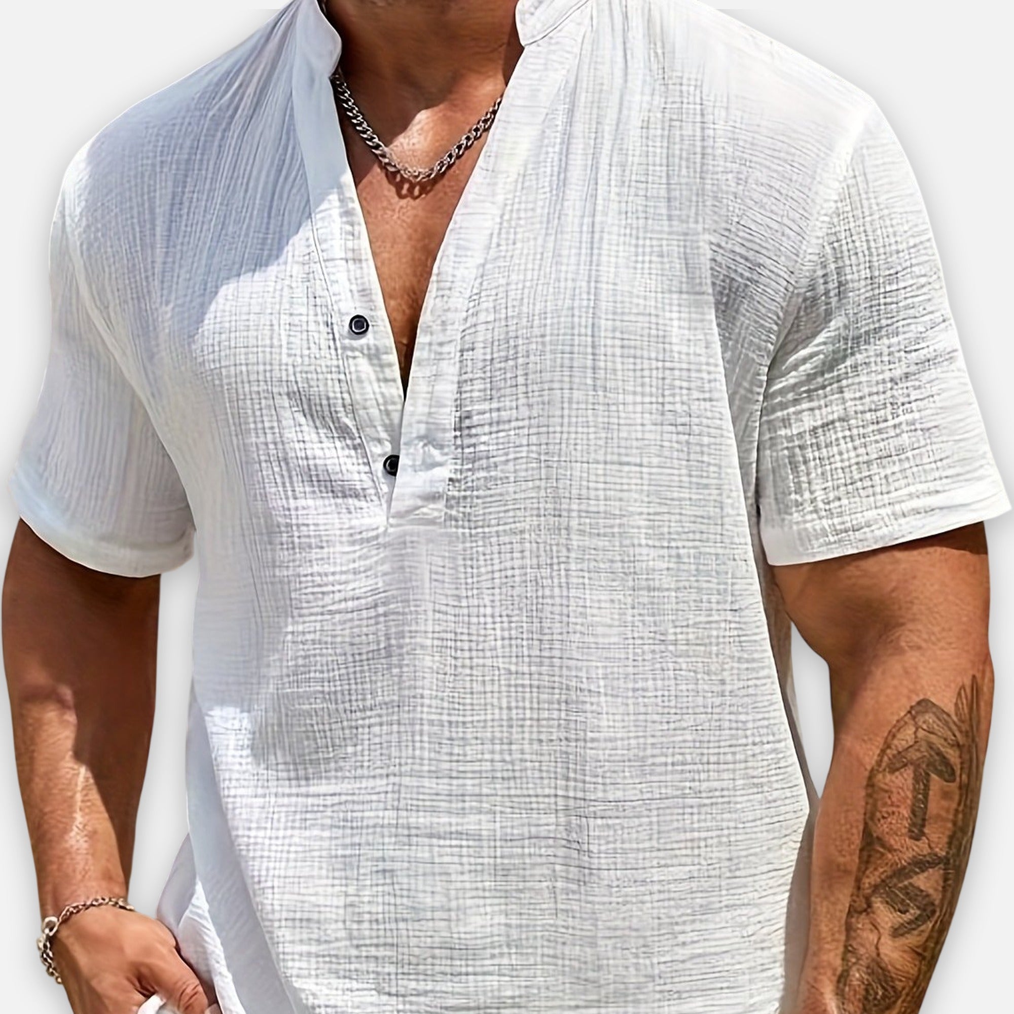 Atelier Rivelle | Chemise Lin Homme Été Col V Décontractée Légère Ample